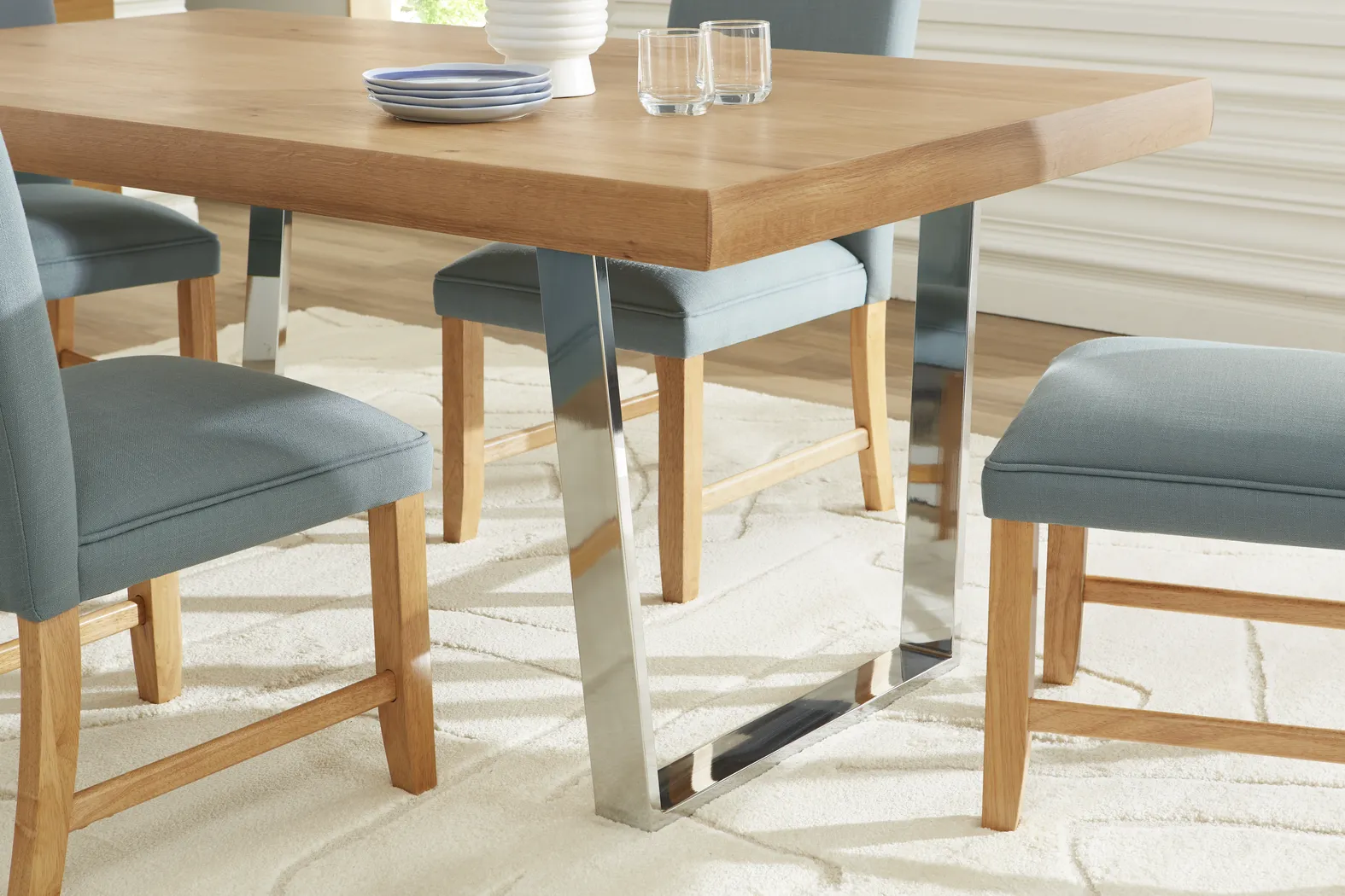 San Francisco Natural 5 Pc Dining Room with White Upholstered Chairs - Thumbnail - Image 4