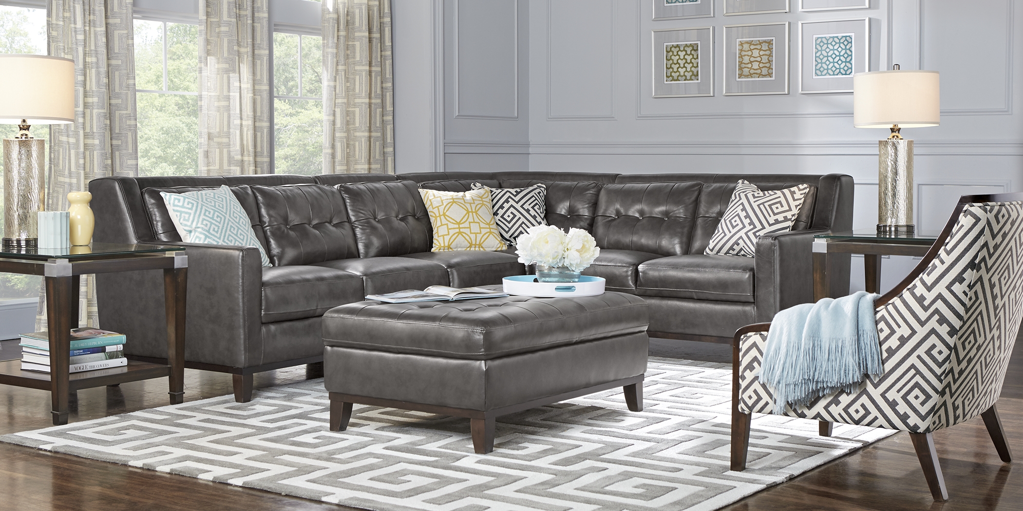 San Giovanni Gray 4 Pc Leather Sectional - Thumbnail - Image 2