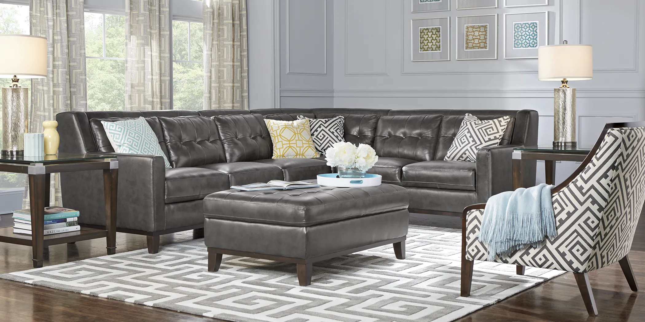 San Giovanni Gray 7 Pc Leather Sectional Living Room - Thumbnail - Image 1