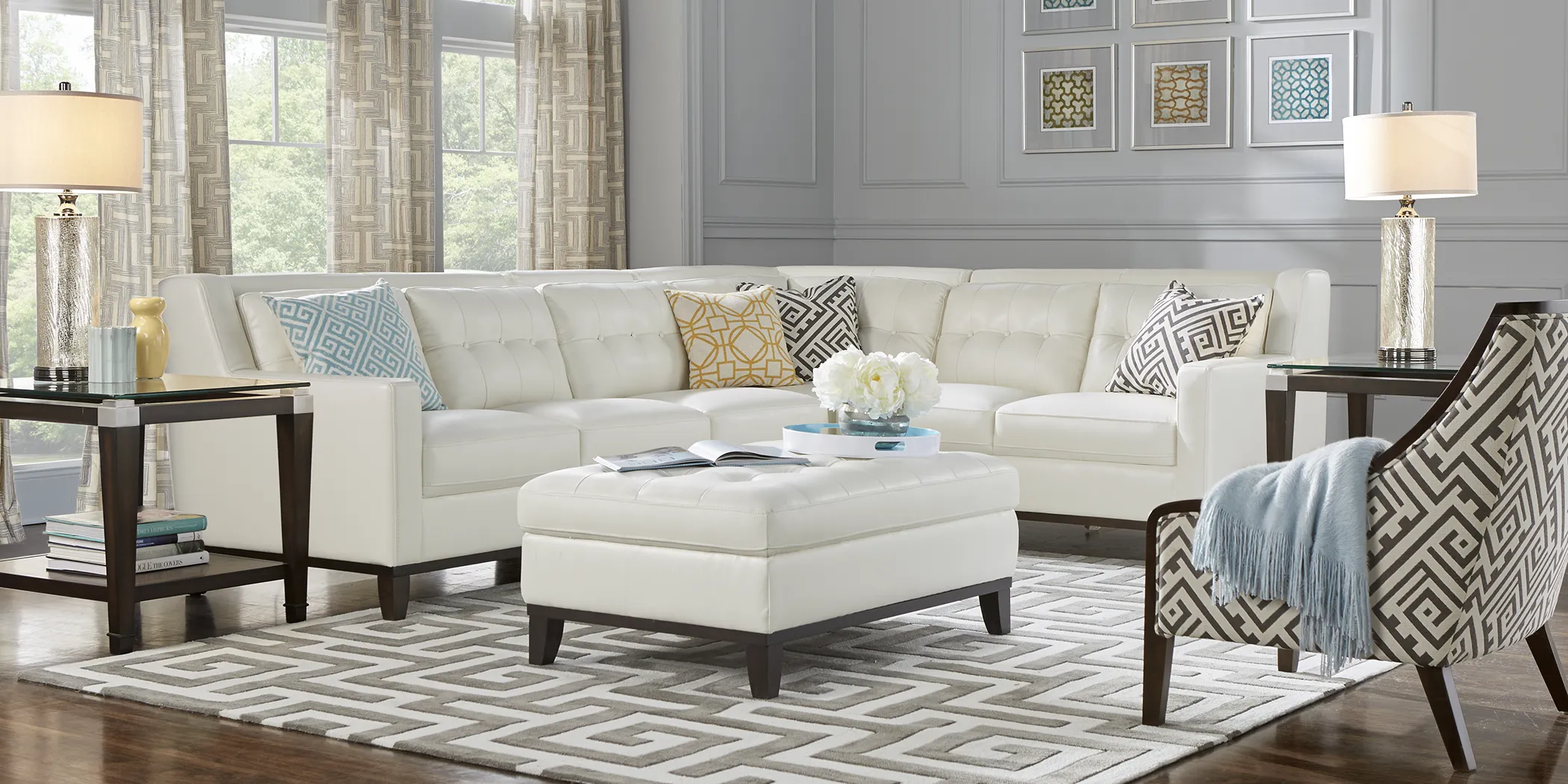 San Giovanni White 5 Pc Leather Sectional Living Room - Thumbnail - Image 1