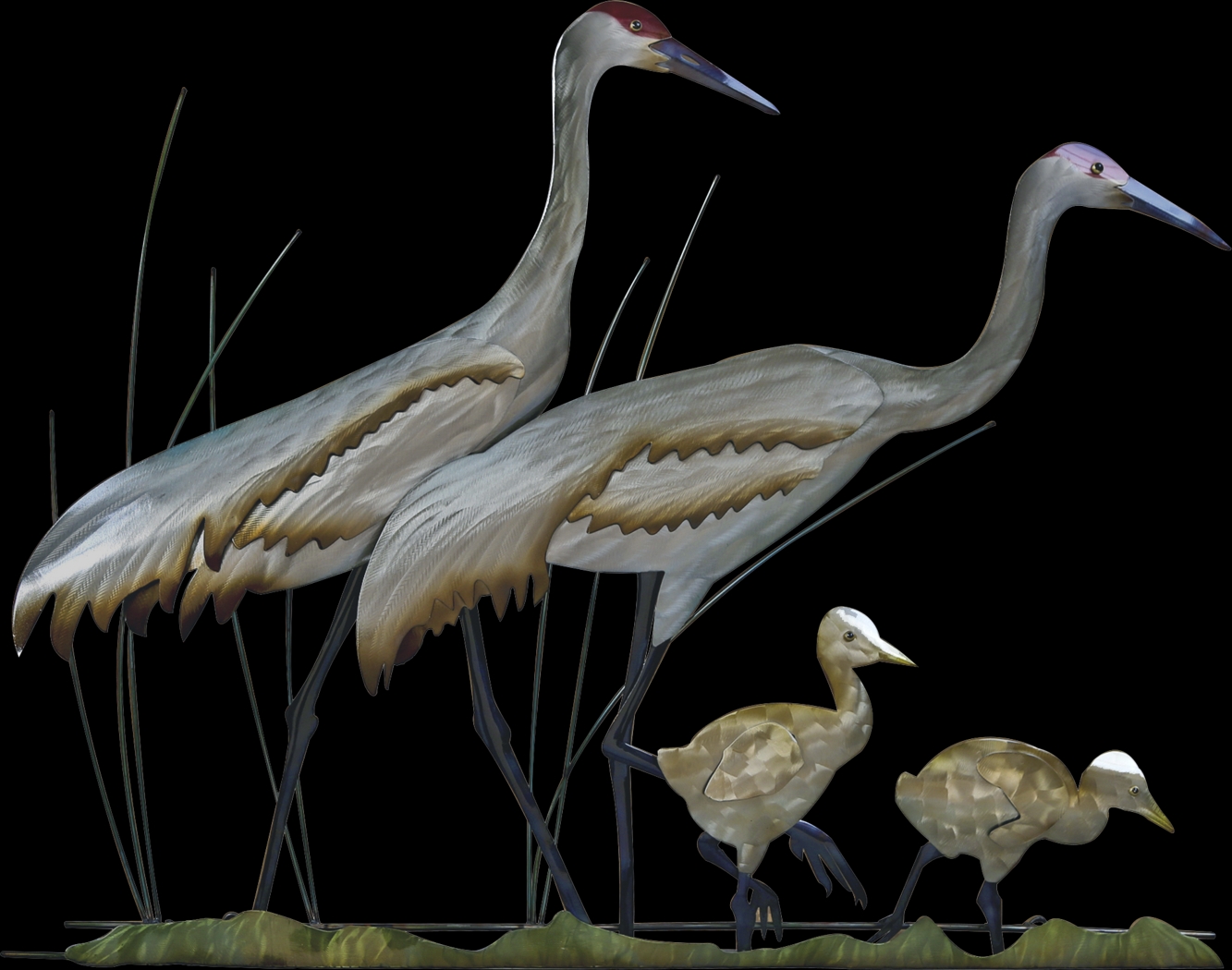 Sand Hill Crane Family Silver Outdoor Wall Art - Thumbnail - Image 1