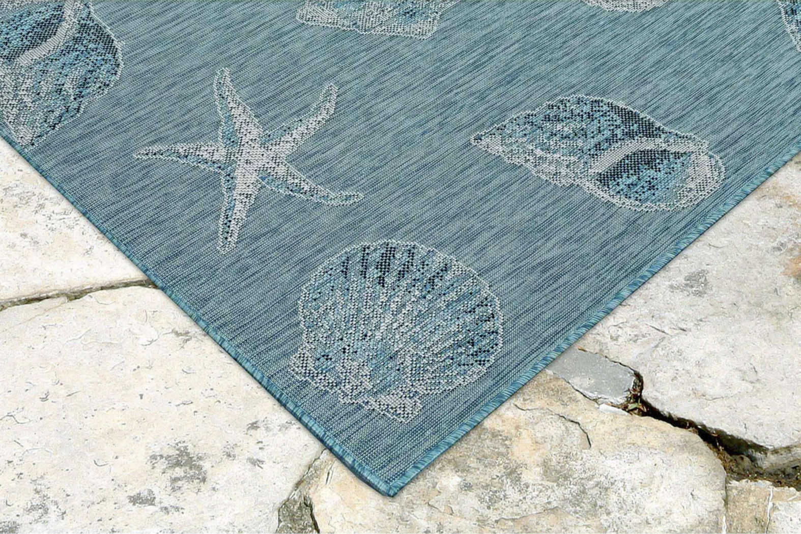 Sandfoot Point Aqua 4'10 x 7'6 Indoor/Outdoor Rug - Thumbnail - Image 5