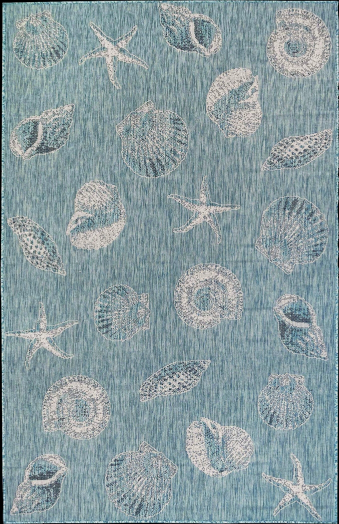 Sandfoot Point Aqua 6'8 x 9'4 Indoor/Outdoor Rug - Thumbnail - Image 1