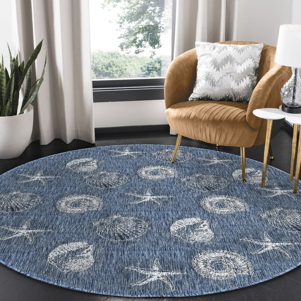 Sandfoot Point Navy 7'10 Round Indoor/Outdoor Rug - Thumbnail - Image 2
