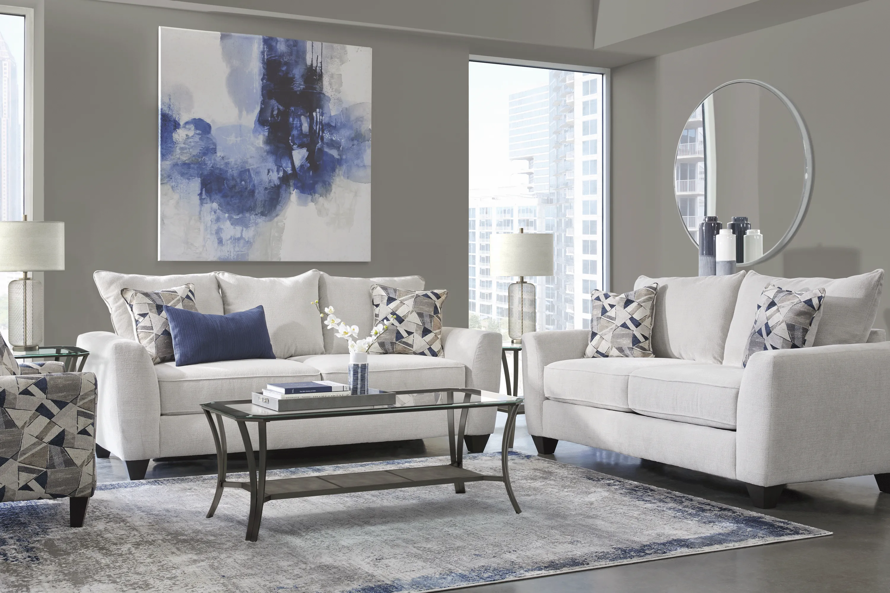 Sandia Heights Beige 7 Pc Living Room with Sleeper Sofa - Thumbnail - Image 1