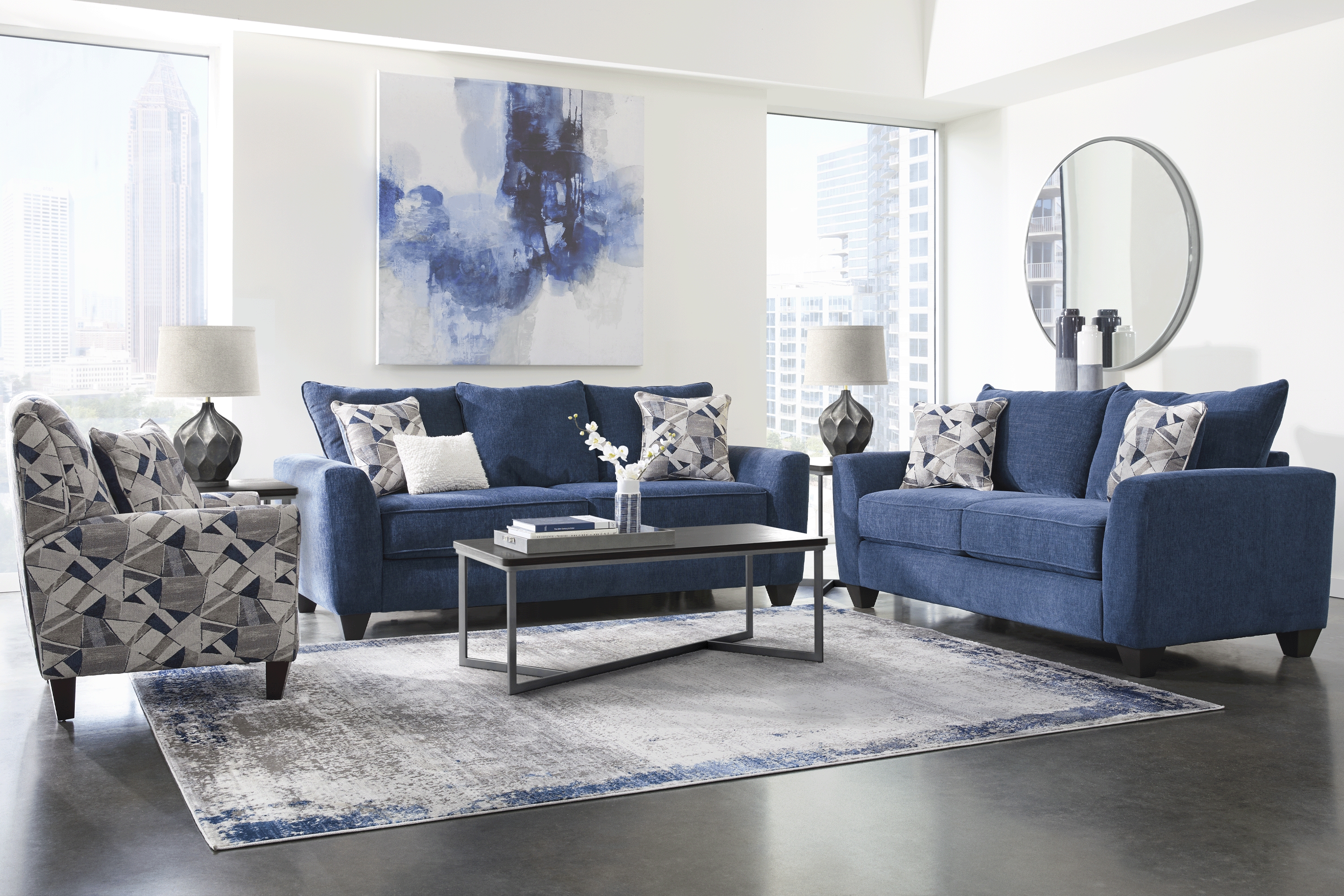 Sandia Heights Blue 7 Pc Living Room with Gel Foam Sleeper Sofa - Thumbnail - Image 1