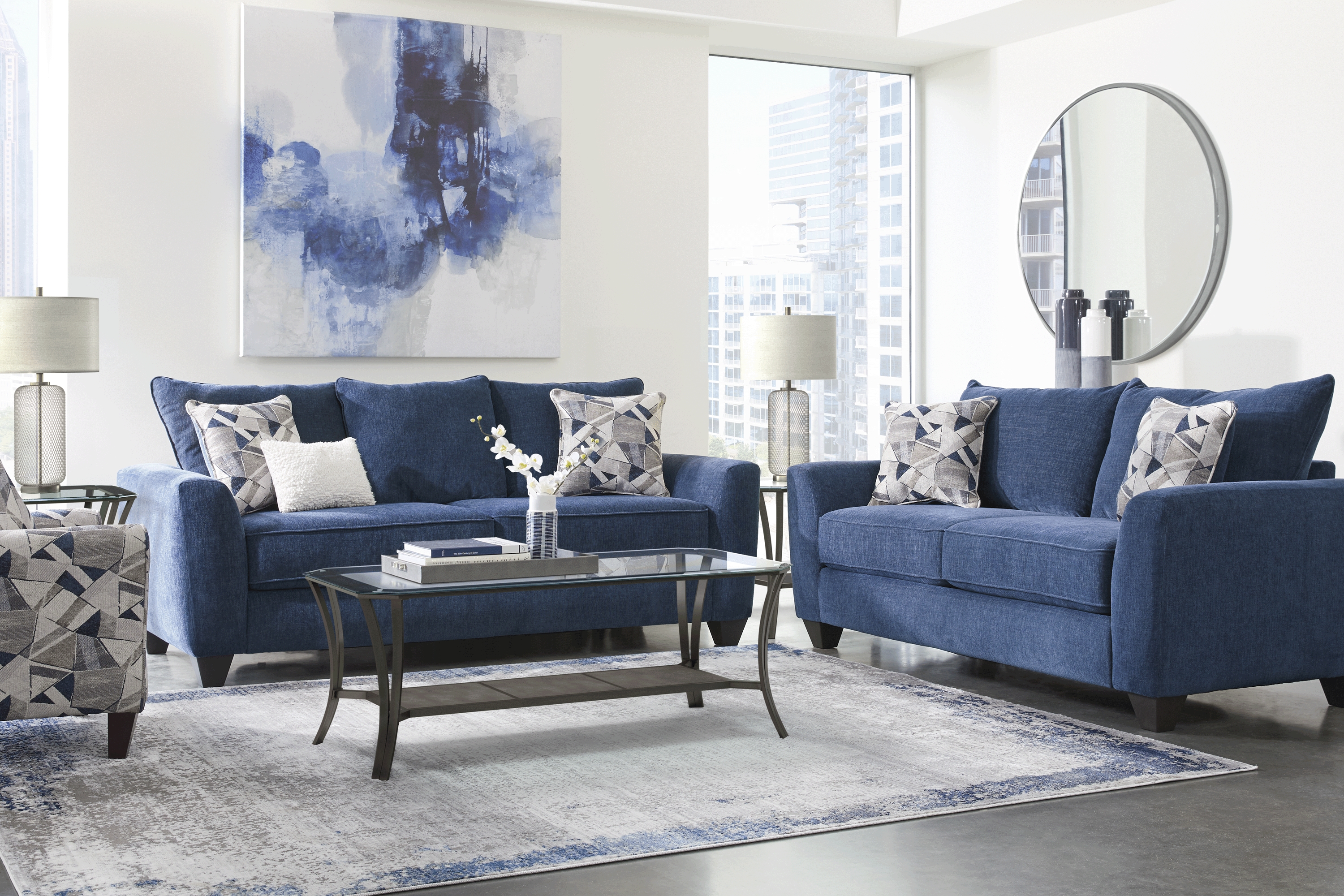 Sandia Heights Blue 7 Pc Living Room - Thumbnail - Image 1