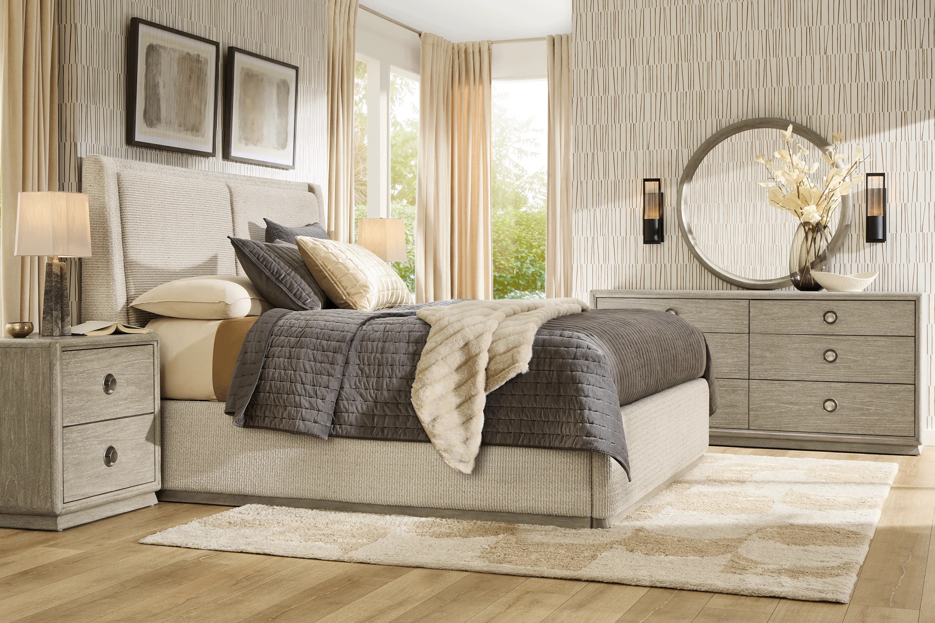 Santa Clarita Light Gray 7 Pc Queen Upholstered Bedroom - Thumbnail - Image 1