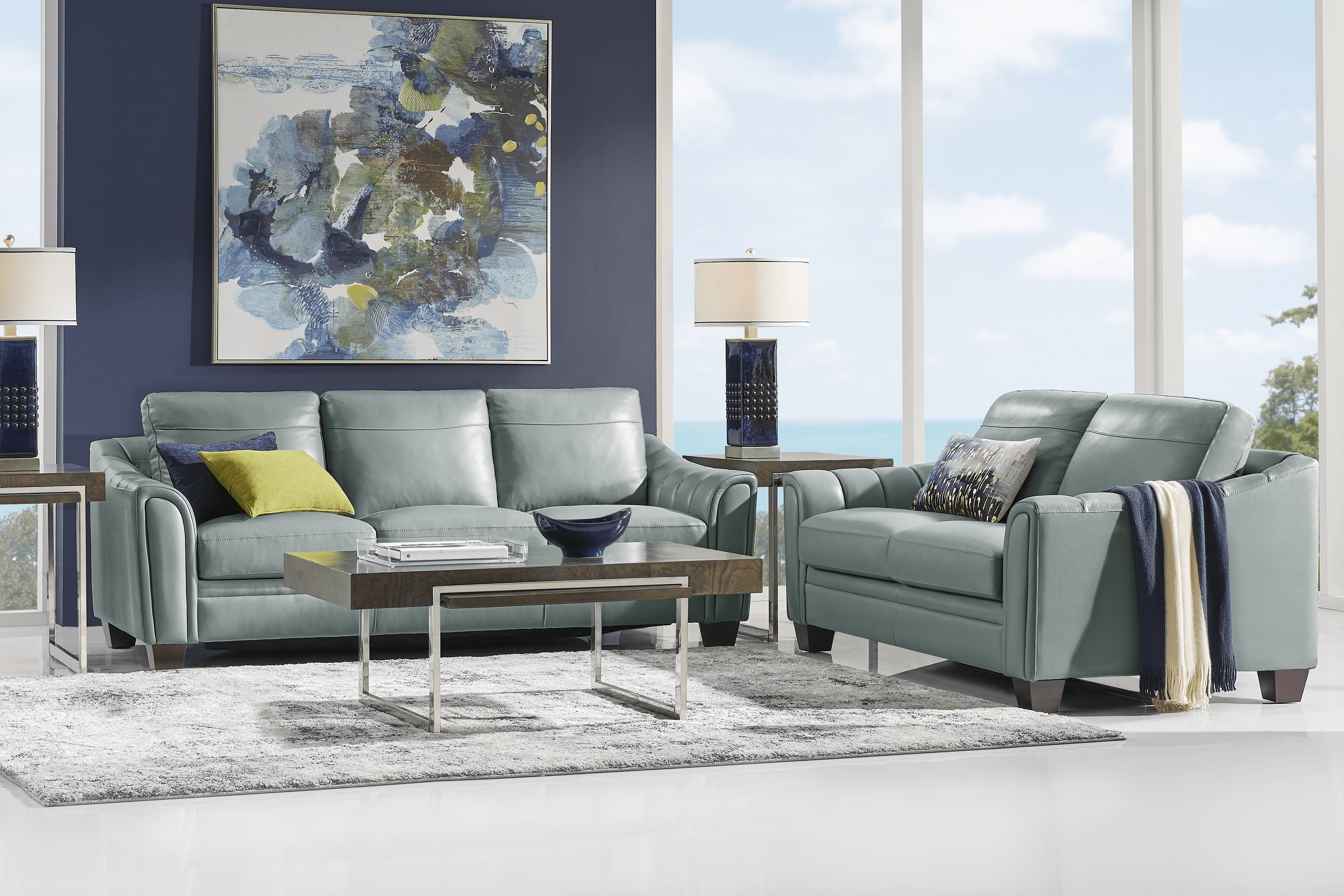 Santa Croce Mint Leather 5 Pc Living Room - Thumbnail - Image 1