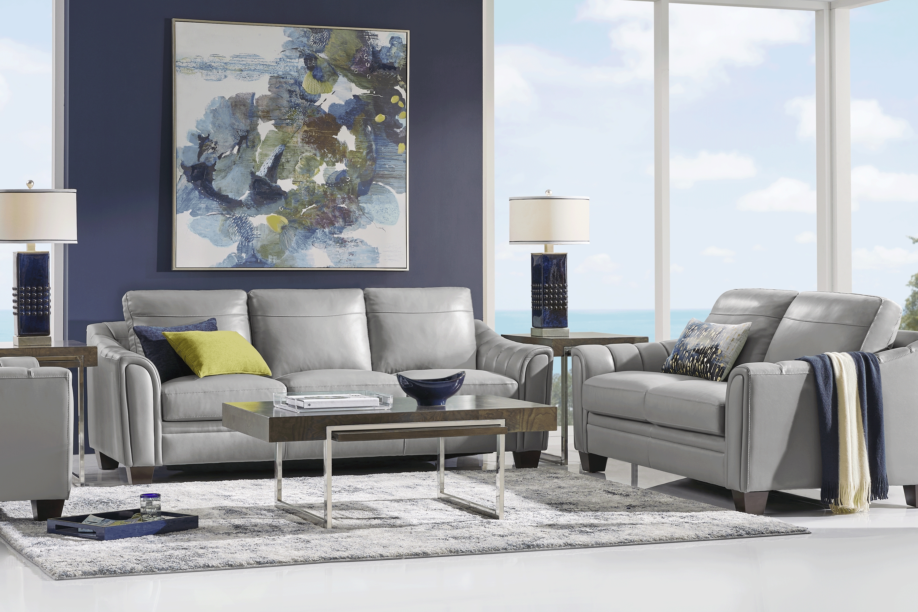 Santa Croce Gray Leather 8 Pc Living Room - Thumbnail - Image 1