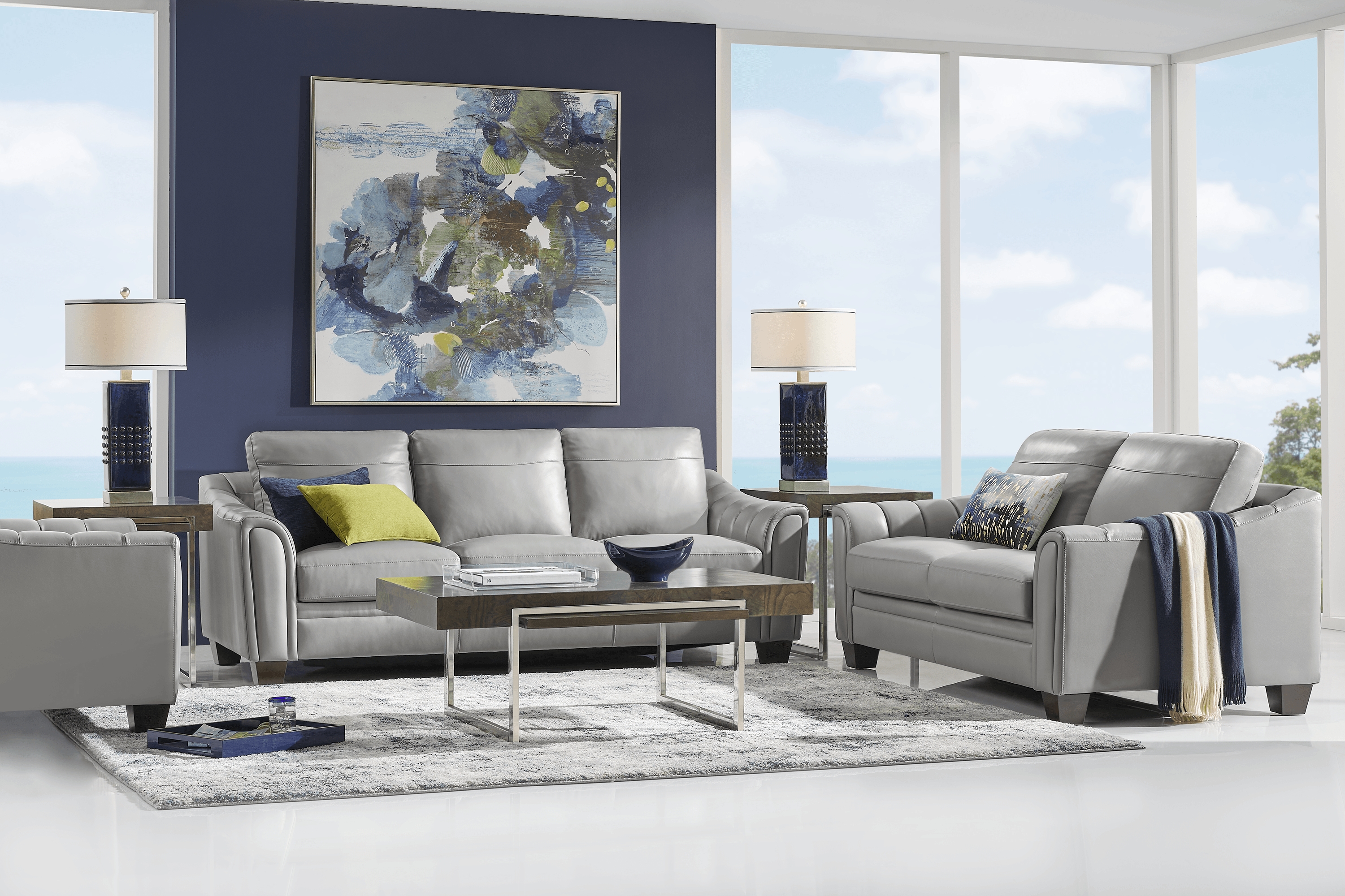 Santa Croce 3 Pc Gray Leather Living Room - Thumbnail - Image 1