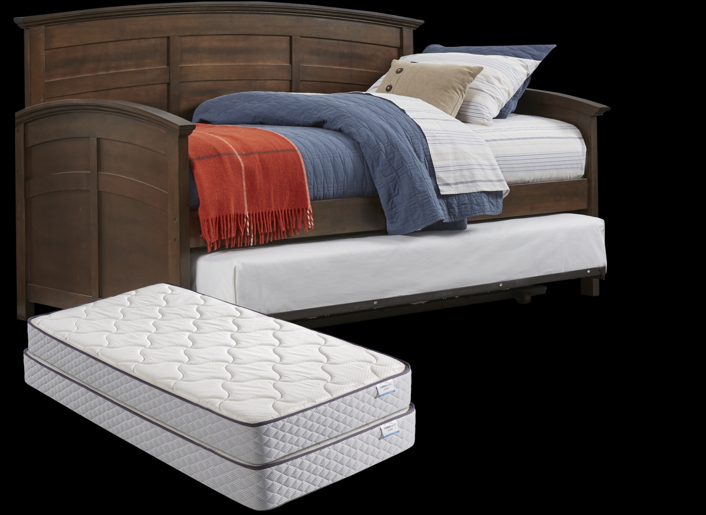 Santa Cruz Brown Twin Daybed with Twin Metal Trundle and 2 Mattresses - Thumbnail - Image 1