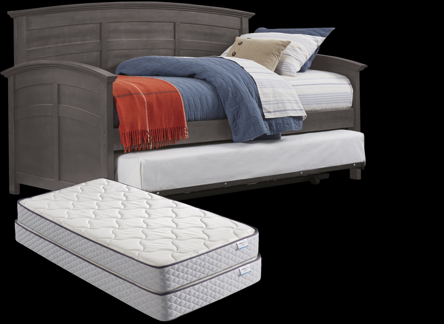 Santa Cruz Gray Twin Daybed with Twin Metal Trundle and 2 Mattresses - Thumbnail - Image 1