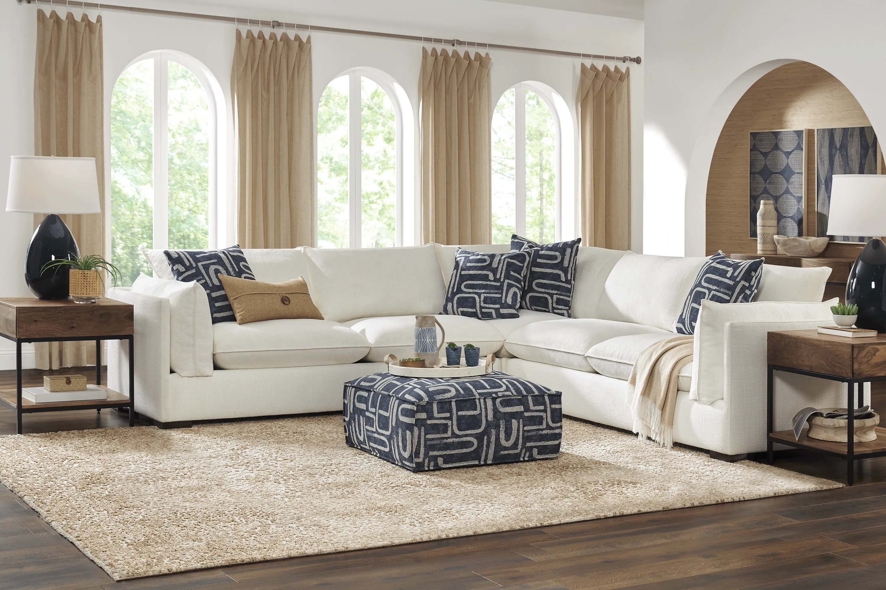 Santa Monica Place White 6 Pc Sectional Living Room - Thumbnail - Image 1