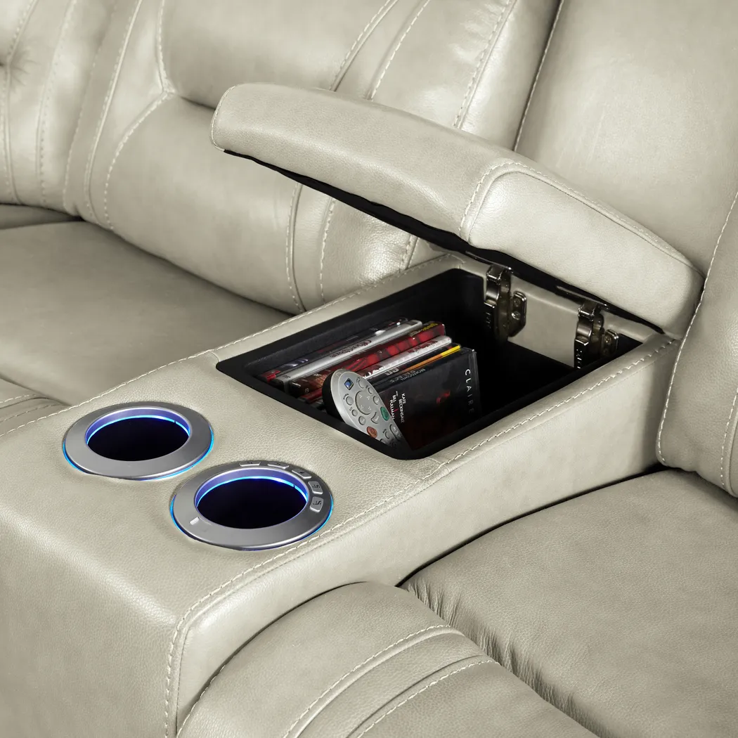 Santarelli Beige Leather 3 Pc Power Reclining Sectional - Thumbnail - Image 6