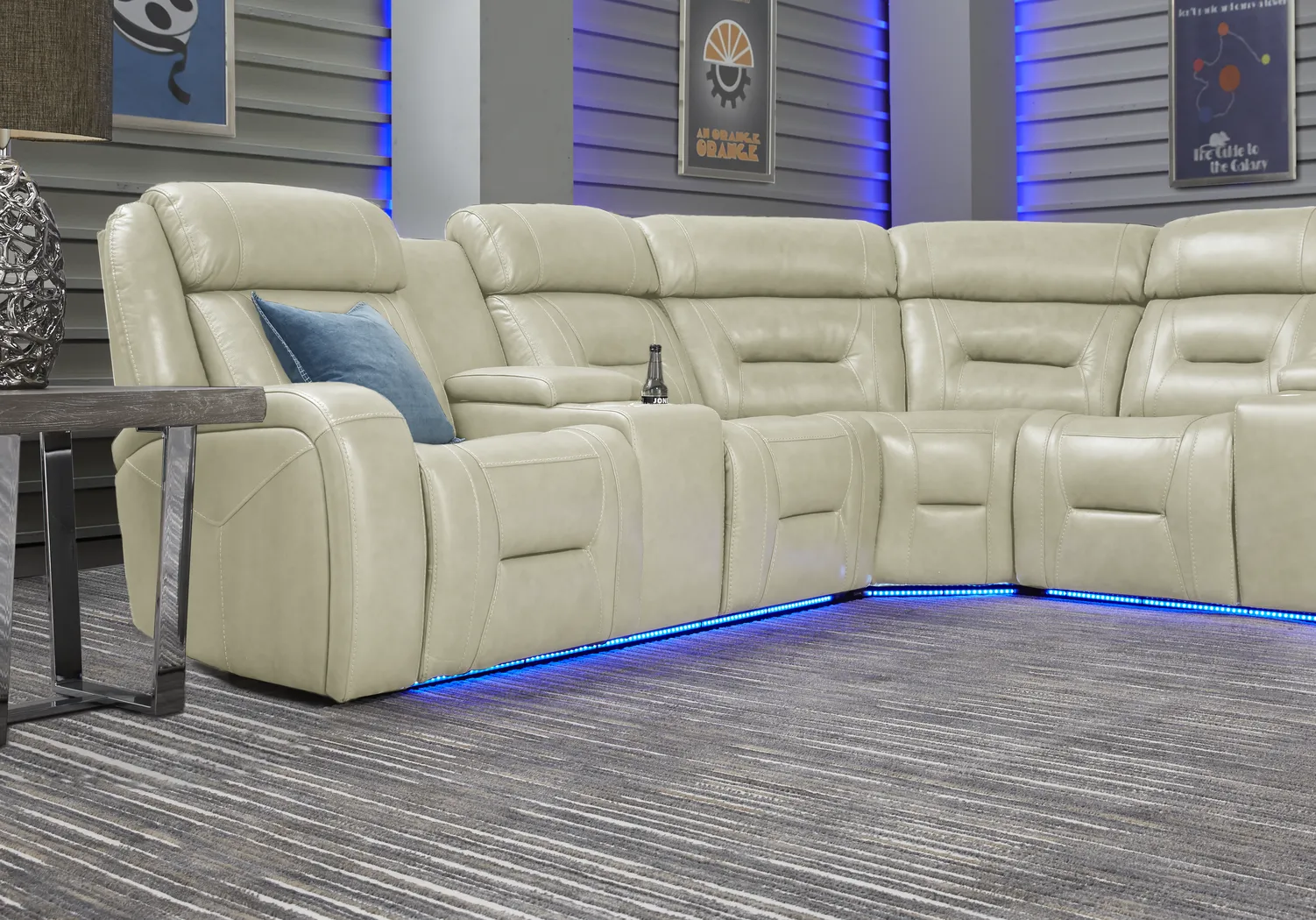 Santarelli Beige Leather 3 Pc Power Reclining Sectional - Thumbnail - Image 7