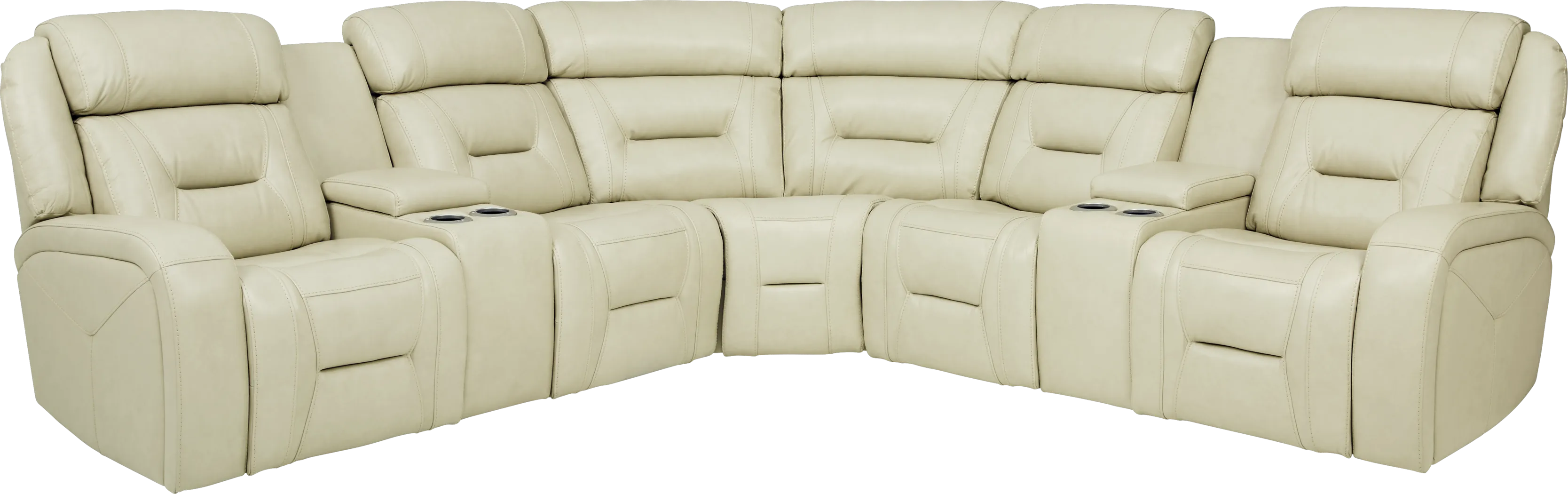 Santarelli Beige Leather 3 Pc Power Reclining Sectional - Thumbnail - Image 1