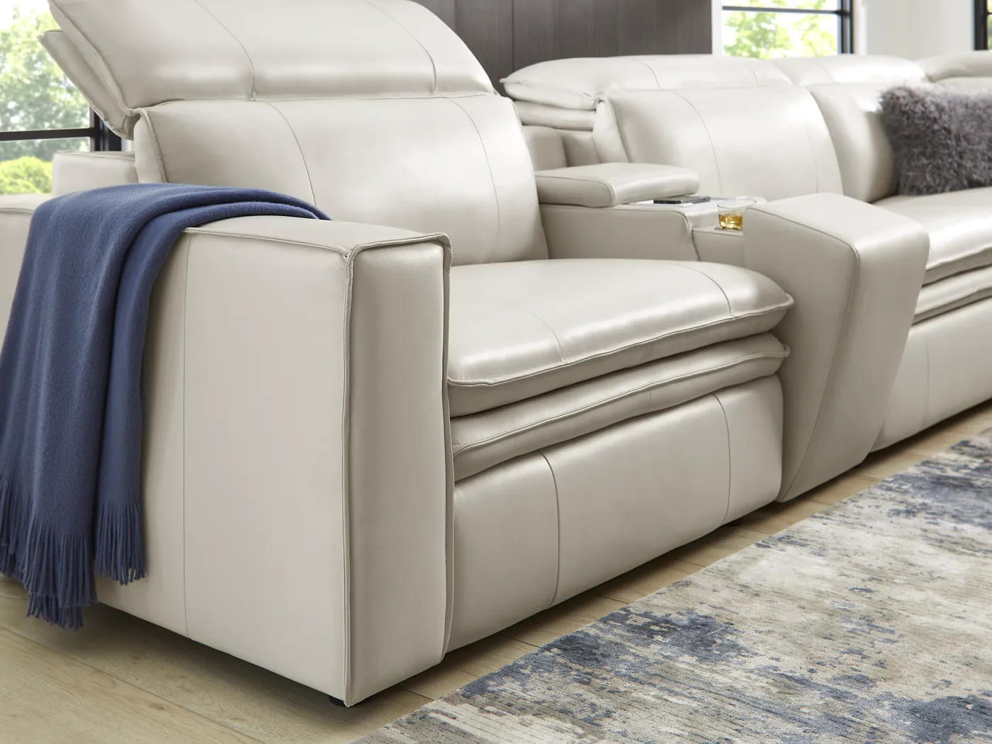 Santorini White Leather 9 Pc Dual Power Reclining Sectional Living Room - Thumbnail - Image 10