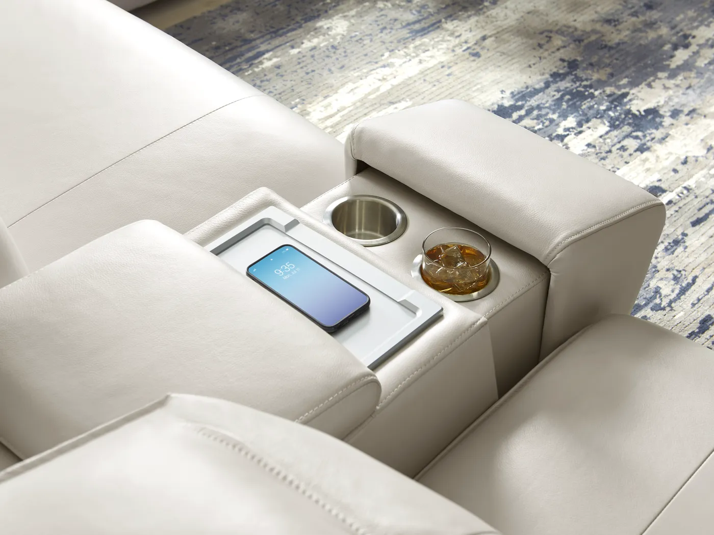 Santorini White Leather 9 Pc Dual Power Reclining Sectional Living Room - Thumbnail - Image 13