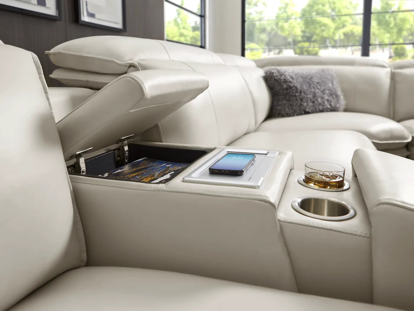 Santorini White Leather 9 Pc Dual Power Reclining Sectional Living Room - Thumbnail - Image 14