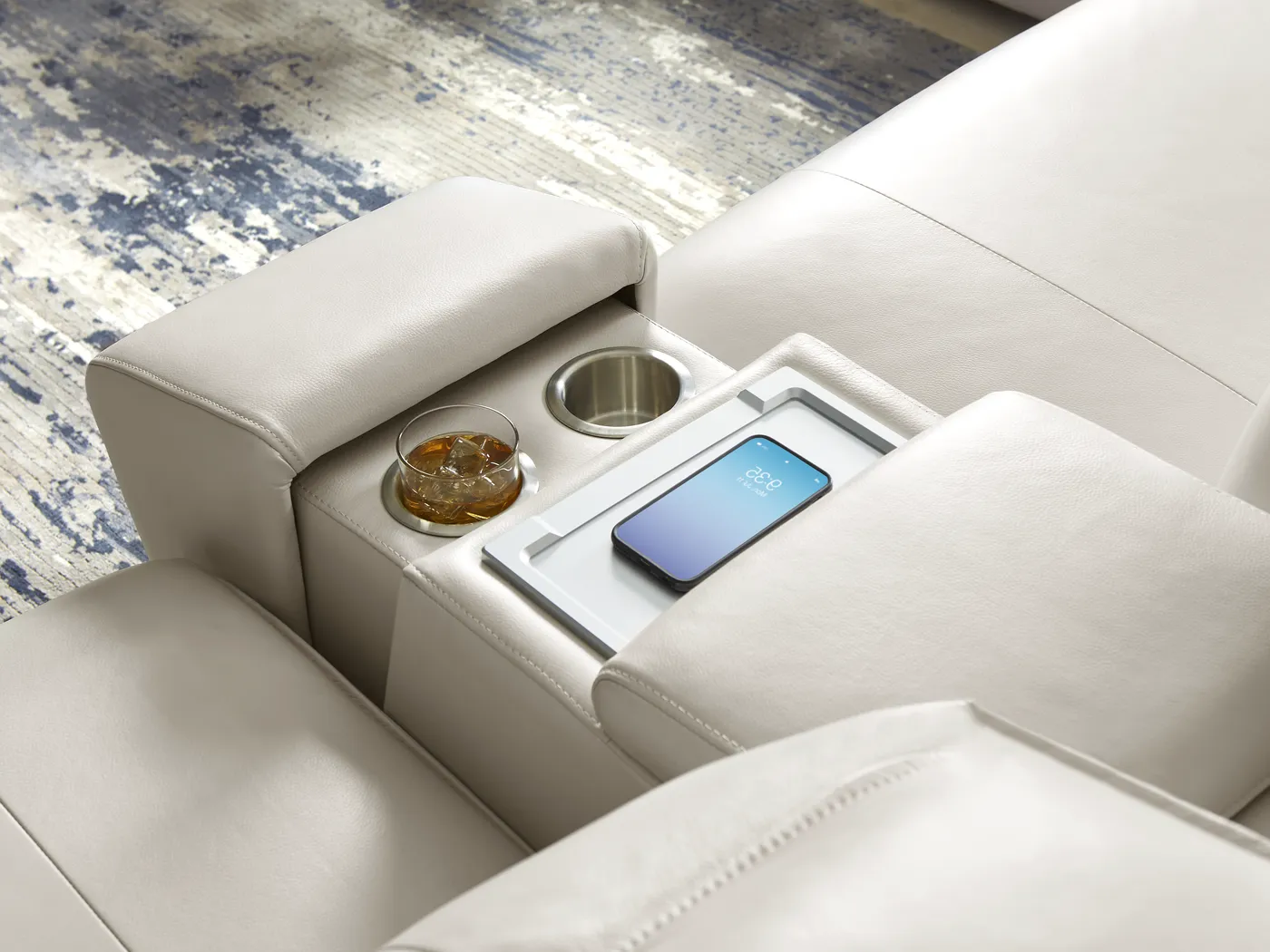 Santorini White Leather 9 Pc Dual Power Reclining Sectional Living Room - Thumbnail - Image 13