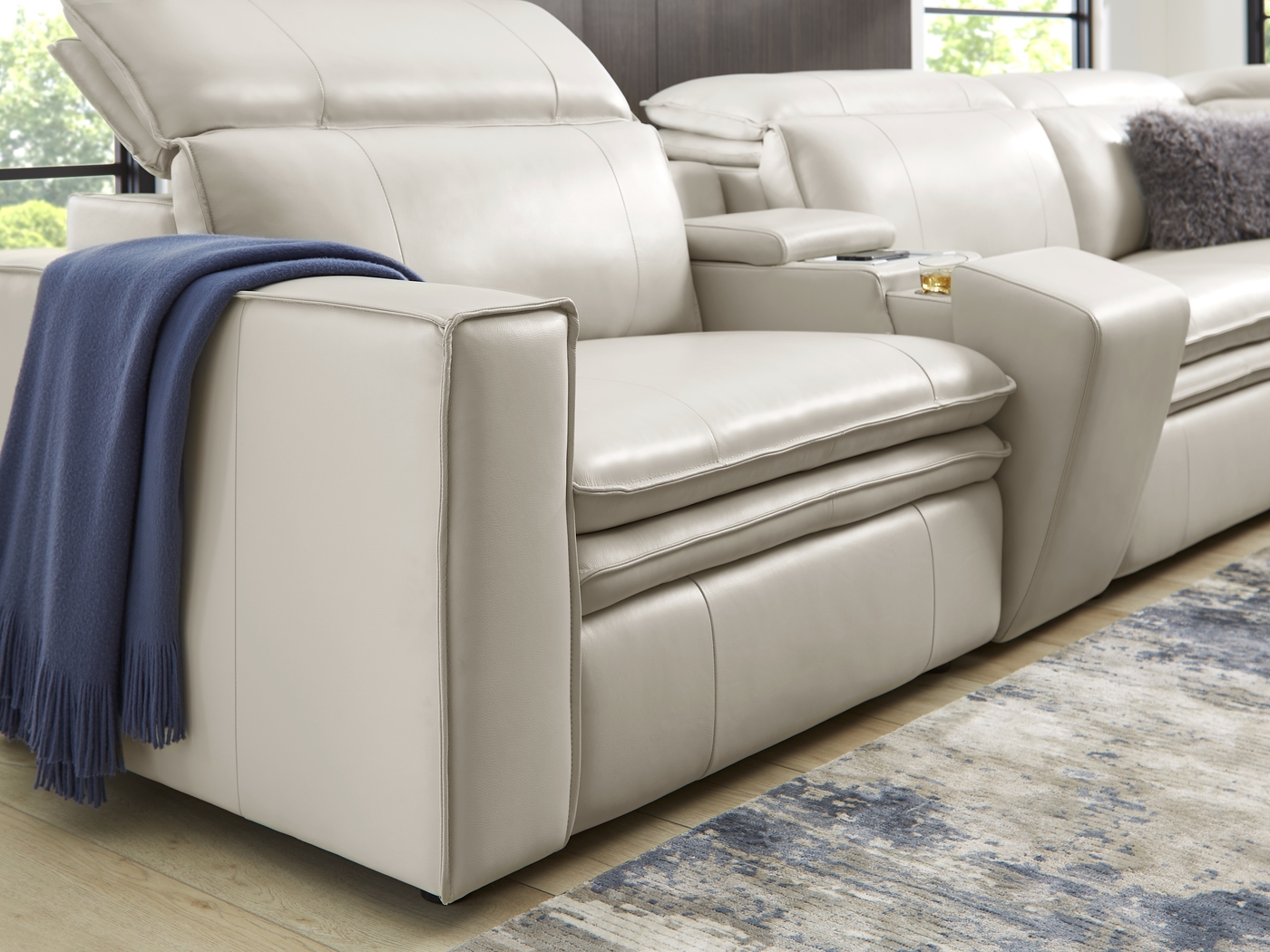 Santorini White Leather 9 Pc Dual Power Reclining Sectional Living Room - Thumbnail - Image 10