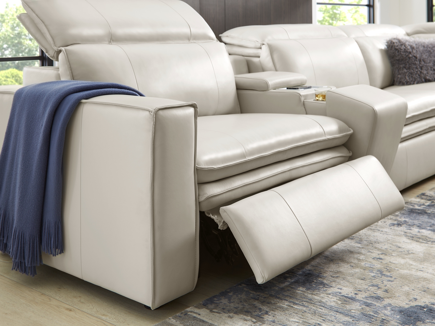 Santorini White Leather 9 Pc Dual Power Reclining Sectional Living Room - Thumbnail - Image 11