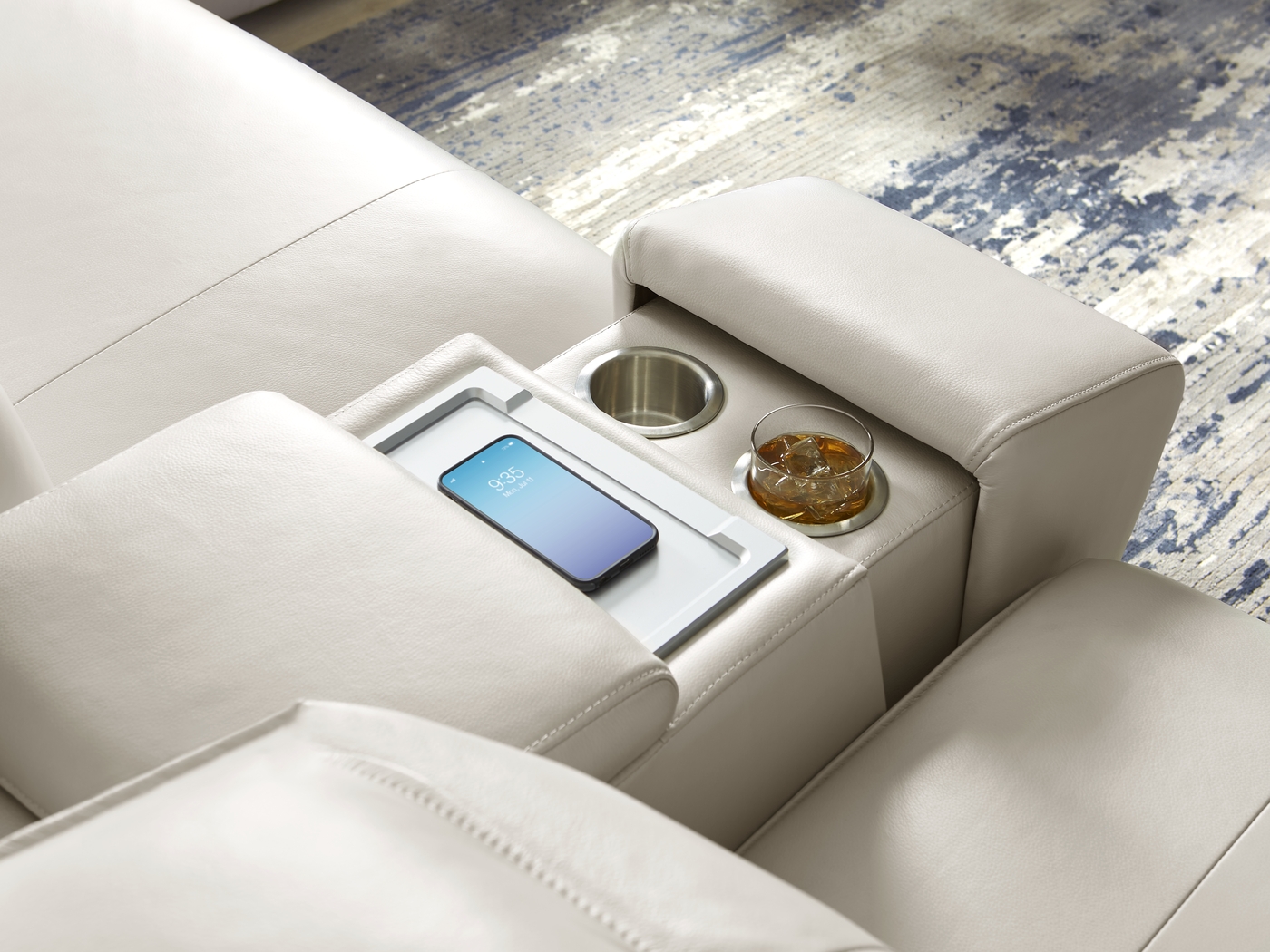 Santorini White Leather 9 Pc Dual Power Reclining Sectional Living Room - Thumbnail - Image 13