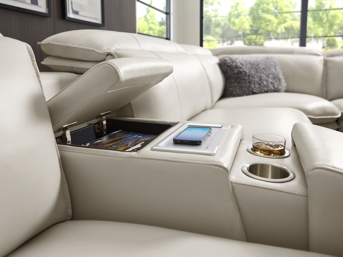 Santorini White Leather 9 Pc Dual Power Reclining Sectional Living Room - Thumbnail - Image 14