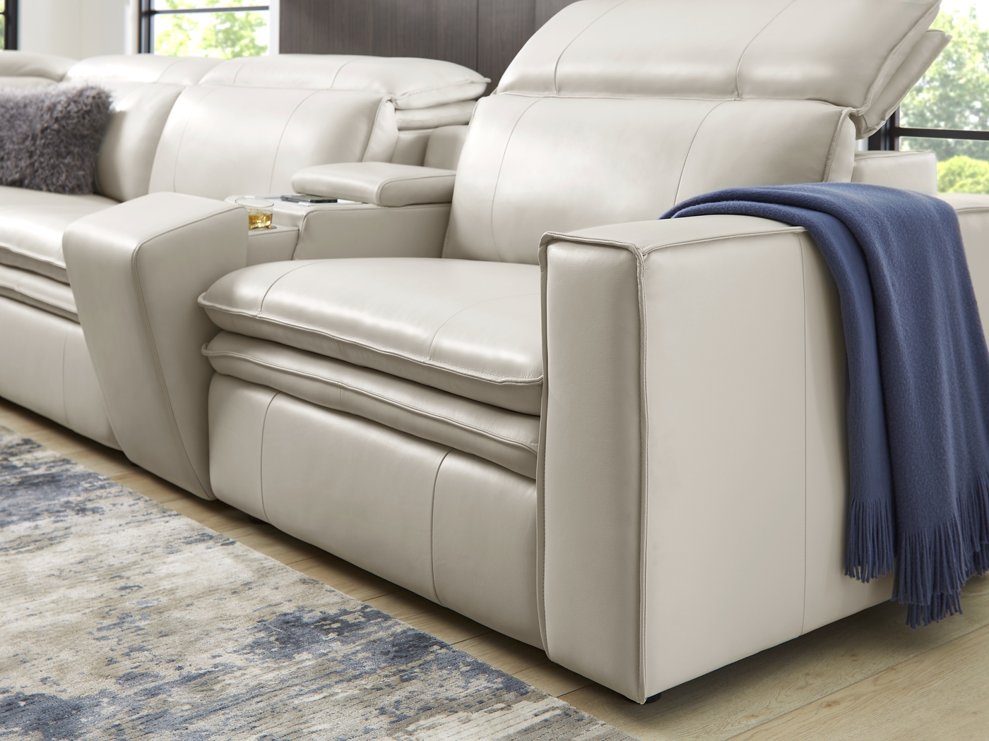 Santorini White Leather 9 Pc Dual Power Reclining Sectional Living Room - Thumbnail - Image 10