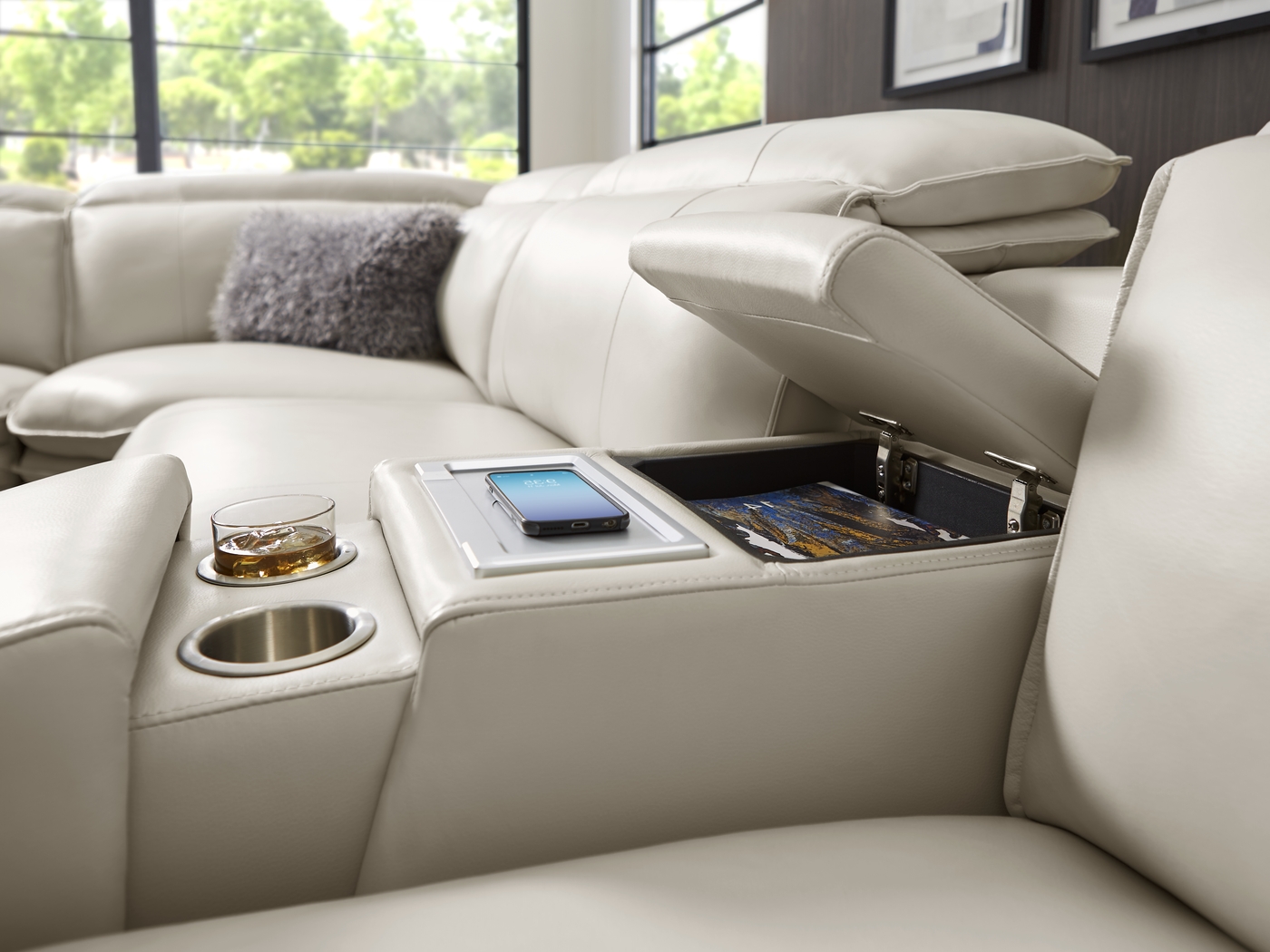 Santorini White Leather 9 Pc Dual Power Reclining Sectional Living Room - Thumbnail - Image 14