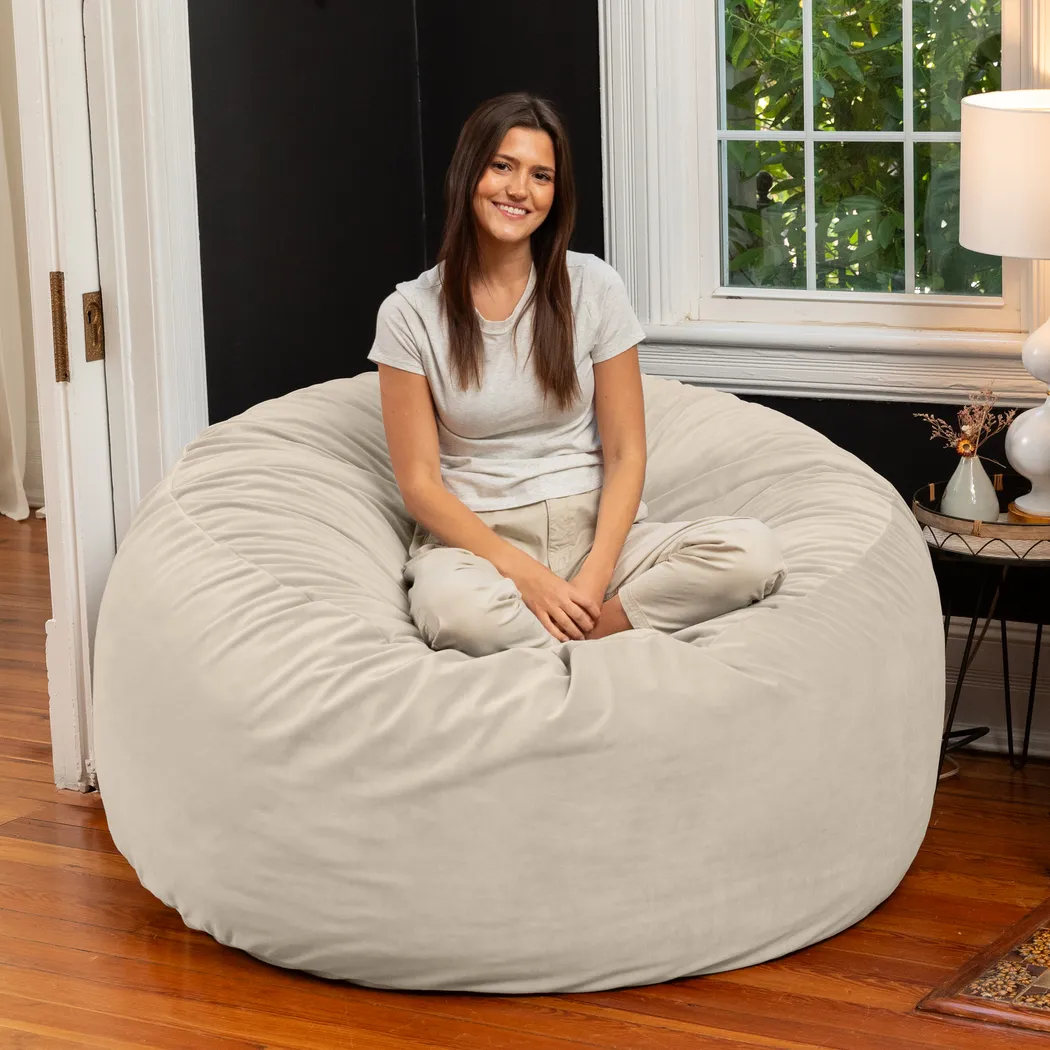Savenu II Ivory Large Bean Bag Chair - Thumbnail - Image 4