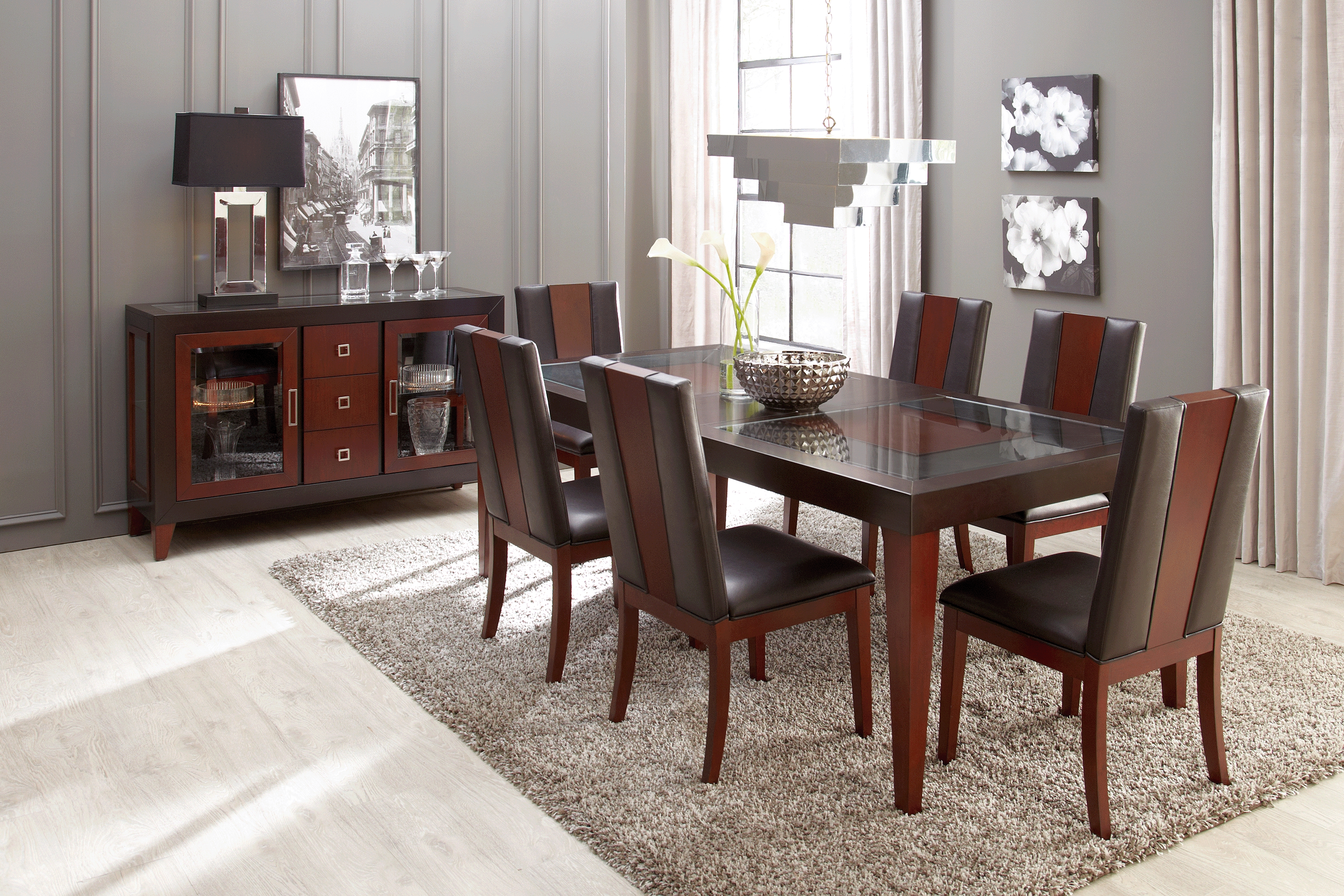 Savona Chocolate 8 Pc Rectangle Dining Room with Wood Back Chairs - Thumbnail - Image 1