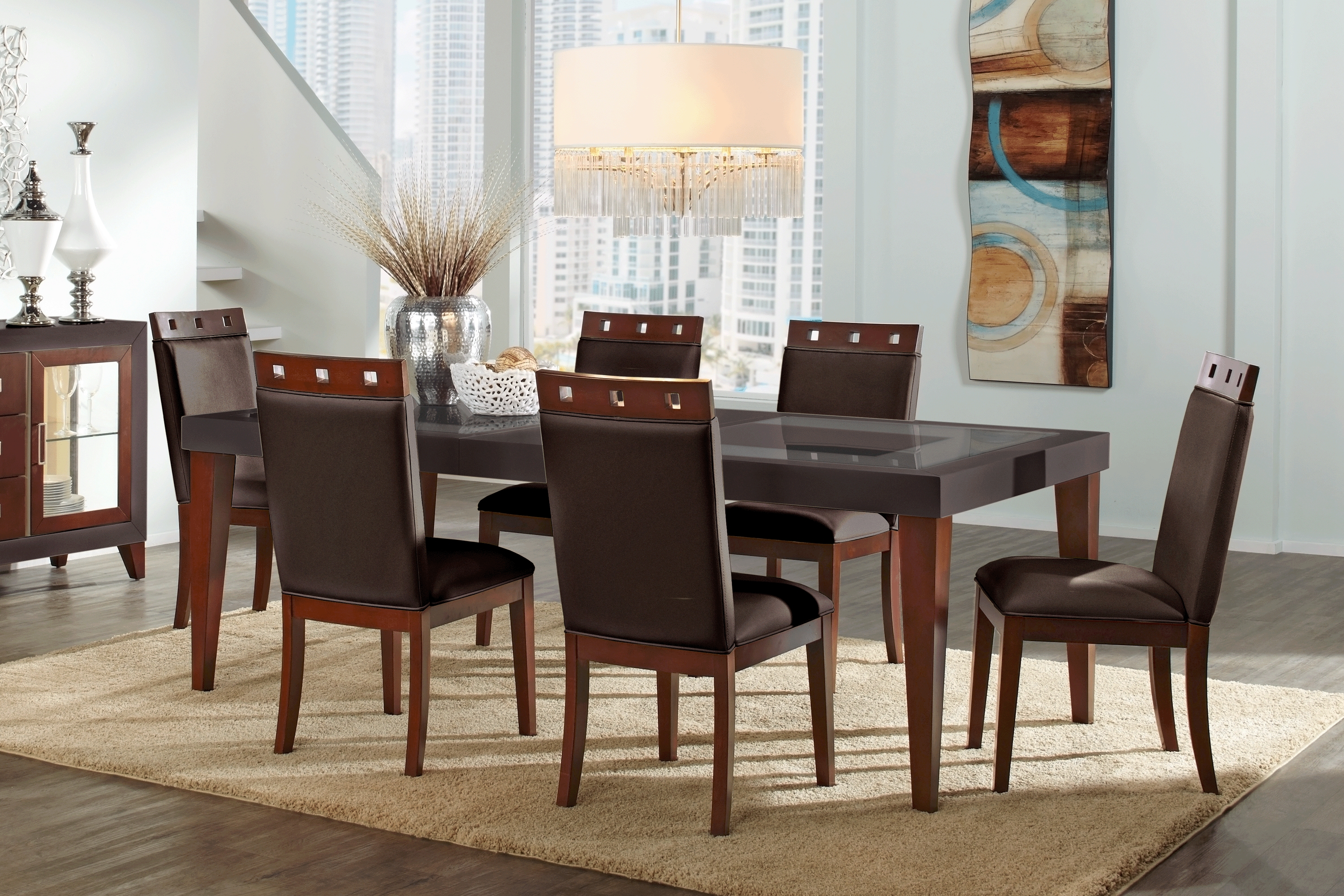 Savona Chocolate 8 Pc Rectangle Dining Room with Wood Top Chairs - Thumbnail - Image 1