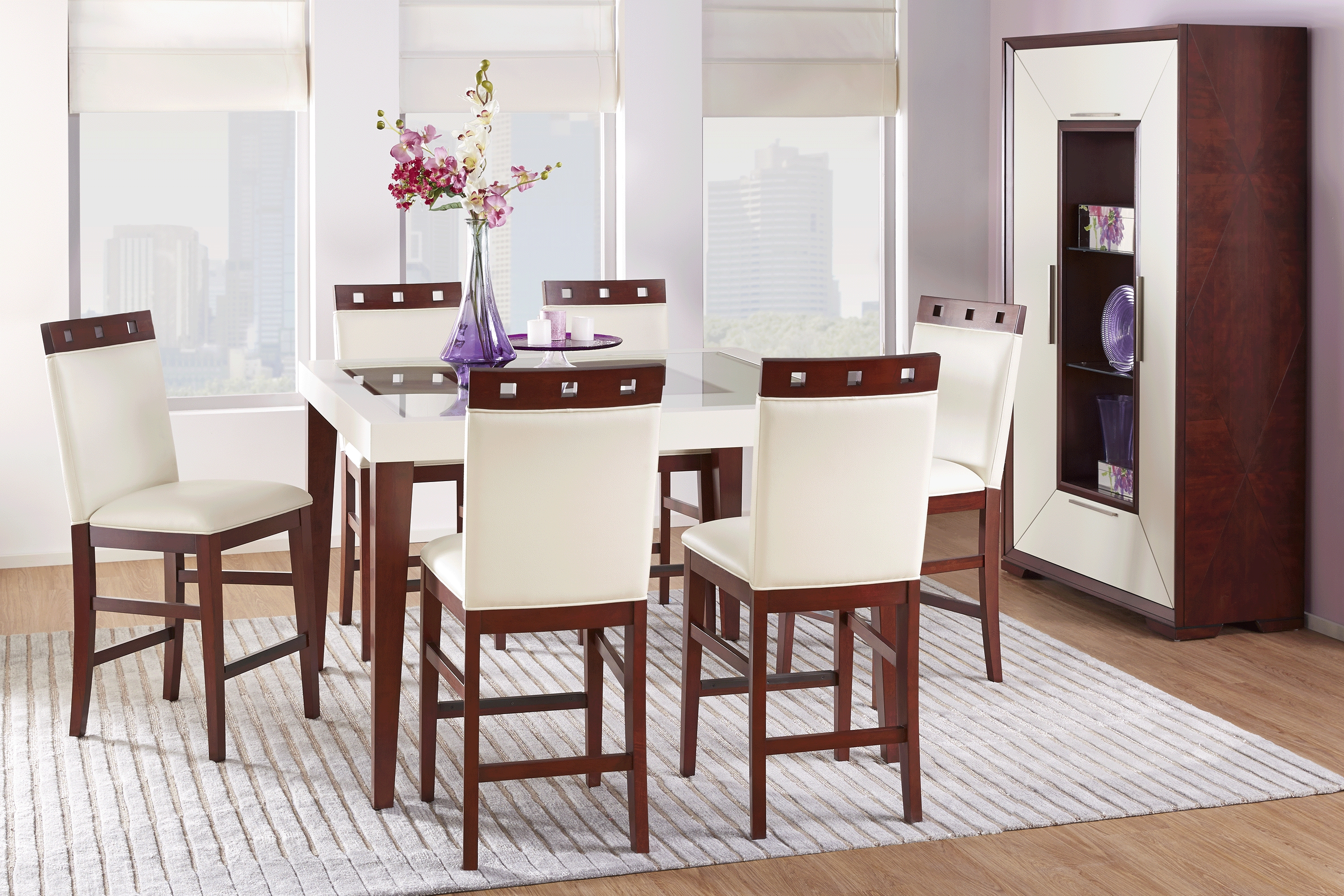 Savona Ivory 5 Pc Counter Height Dining Room with Wood Top Stools - Thumbnail - Image 1