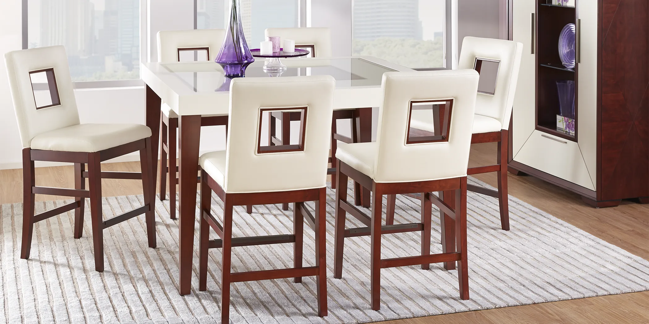 Savona Ivory 6 Pc Counter Height Dining Room with Open Back Stools - Thumbnail - Image 1