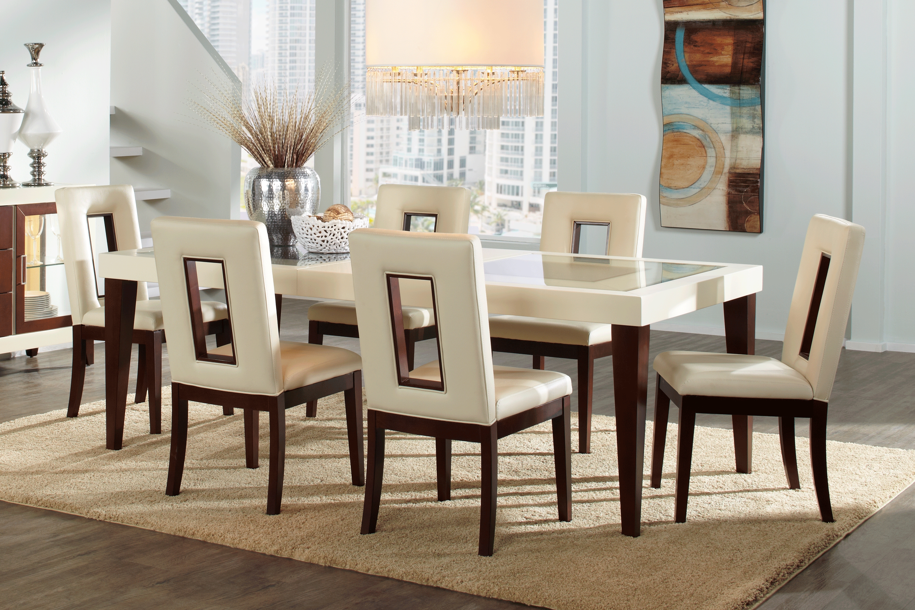 Savona Ivory 7 Pc Rectangle Dining Room with Open Back Chairs - Thumbnail - Image 1
