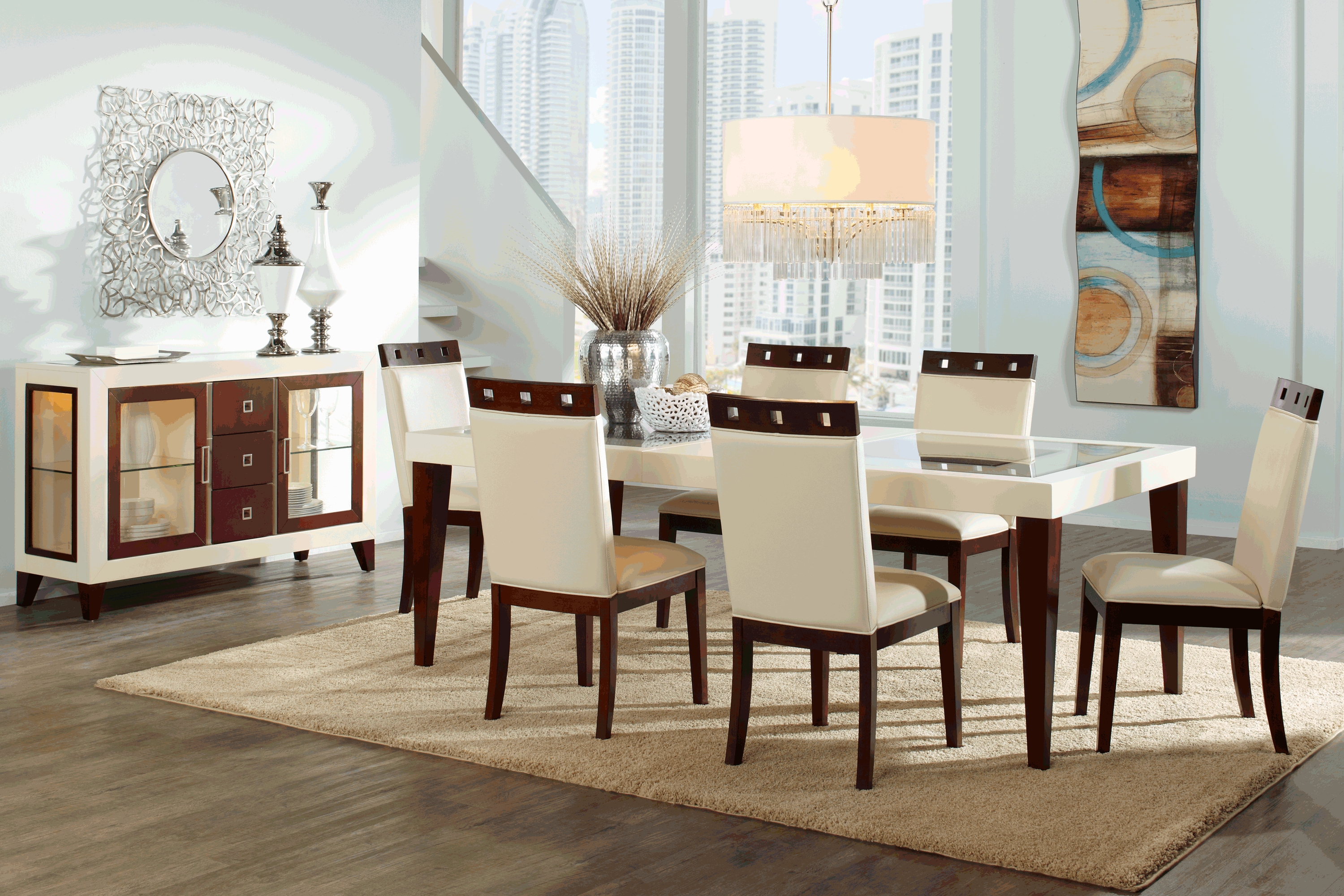 Savona Ivory 7 Pc Rectangle Dining Room with Wood Top Chairs - Thumbnail - Image 1