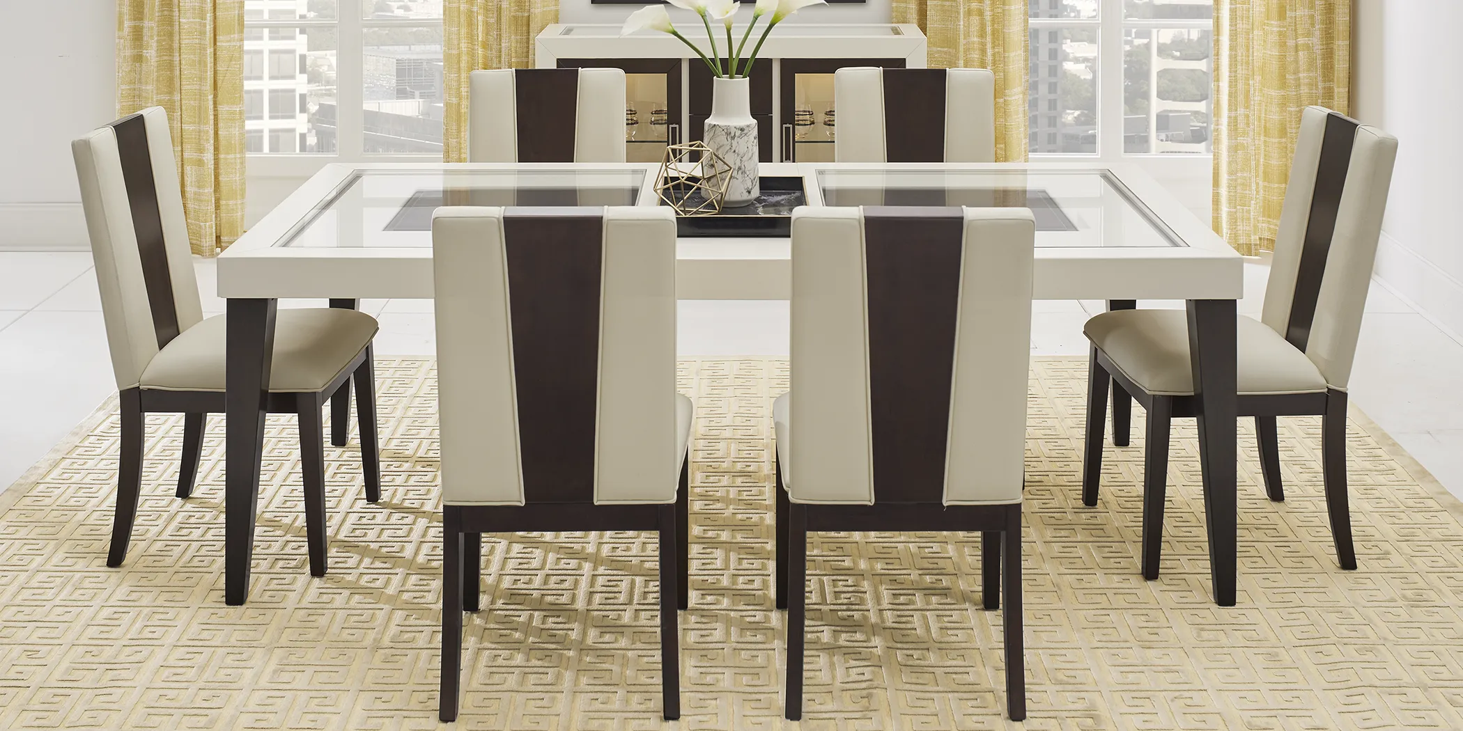 Savona Ivory 8 Pc Rectangle Dining Room with Wood Back Chairs - Thumbnail - Image 1