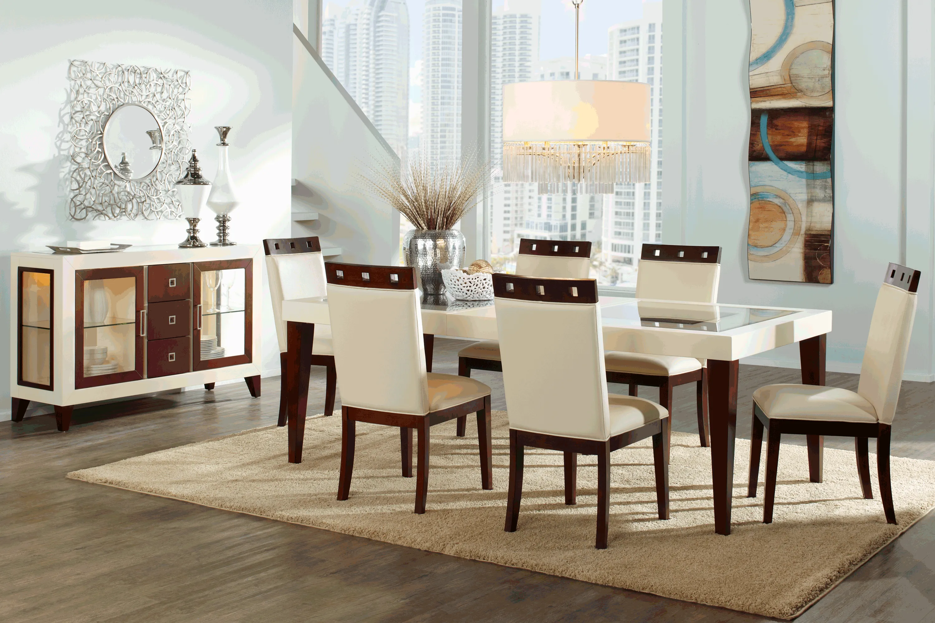 Savona Ivory 8 Pc Rectangle Dining Room with Wood Top Chairs - Thumbnail - Image 1