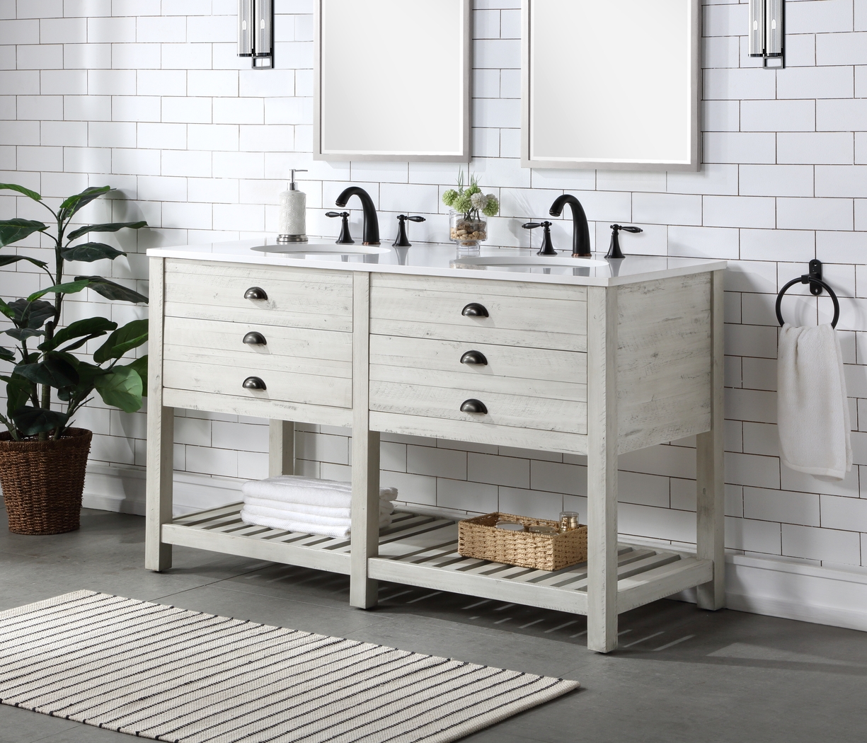 Sayecreek White 57 in. Bathroom Vanity - Thumbnail - Image 6
