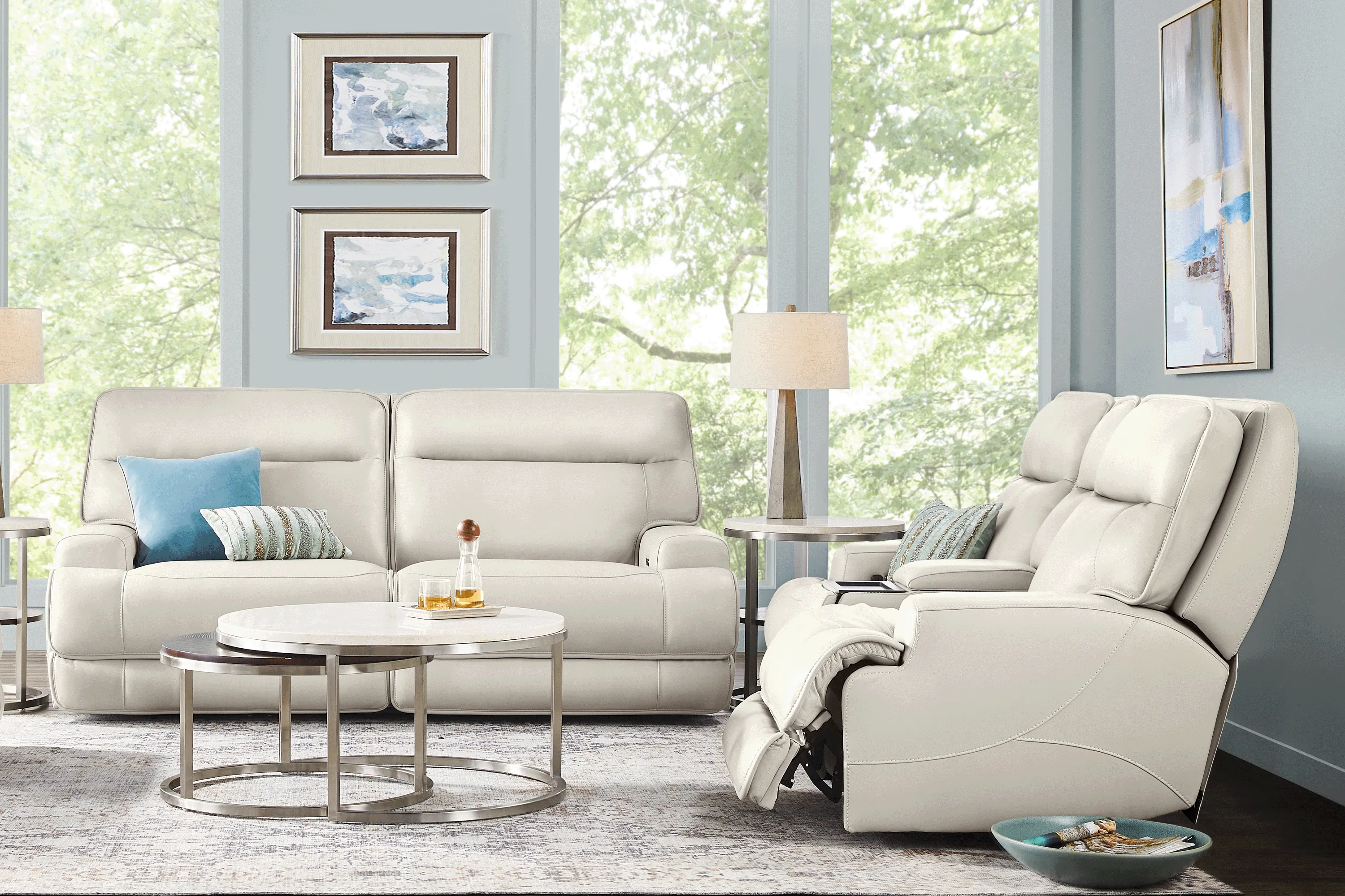 Scarborough Beige 2 Pc Leather Dual Power Reclining Living Room - Thumbnail - Image 1