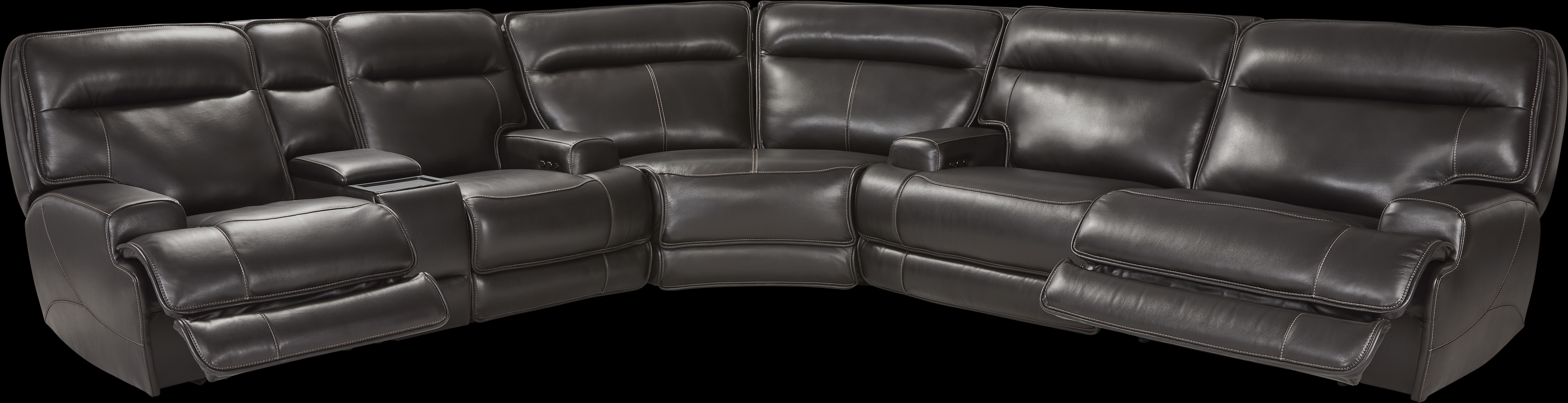 Scarborough Black Leather 6 Pc Dual Power Reclining Sectional Living Room - Thumbnail - Image 2
