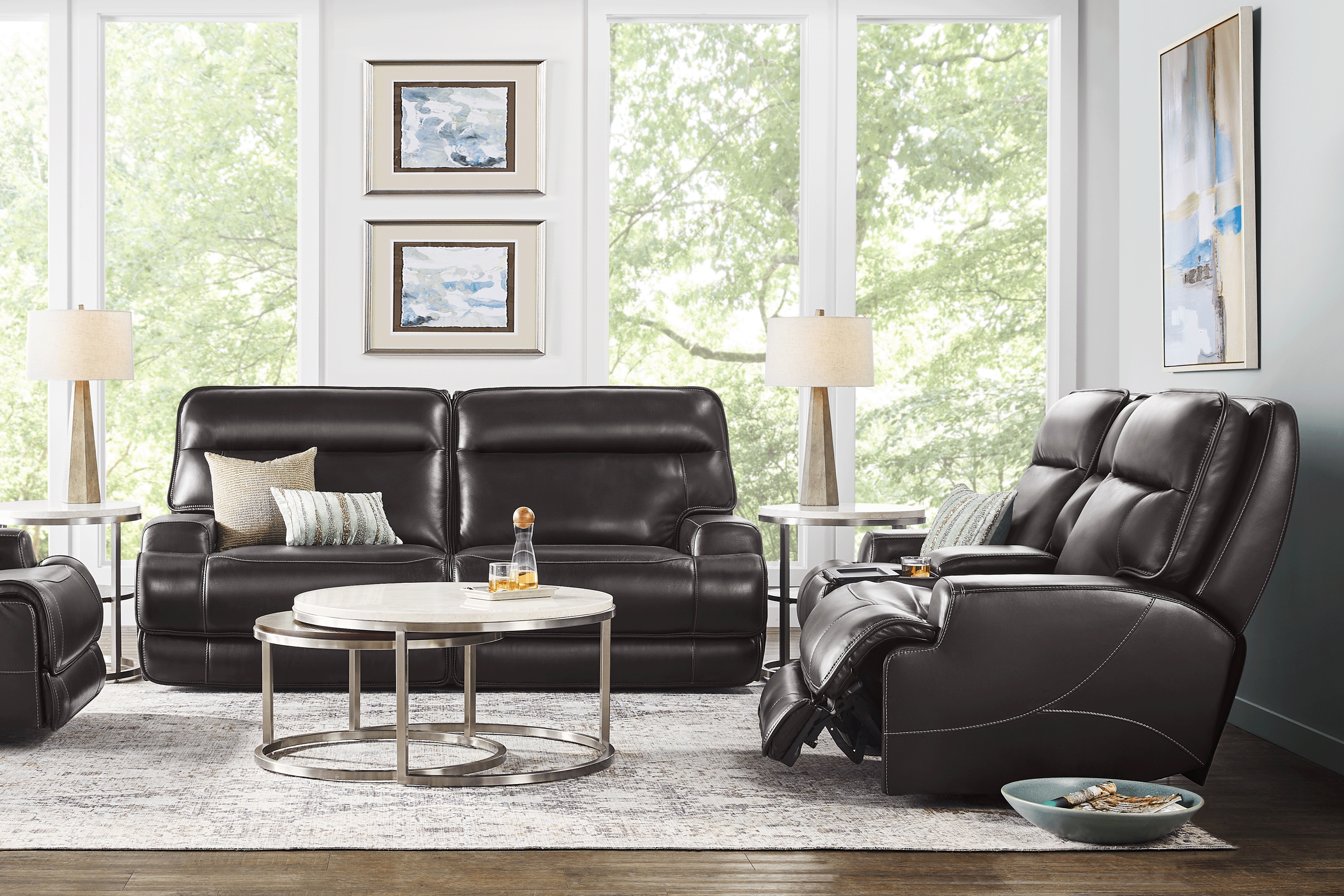 Scarborough Black 5 Pc Leather Dual Power Reclining Living Room - Thumbnail - Image 1