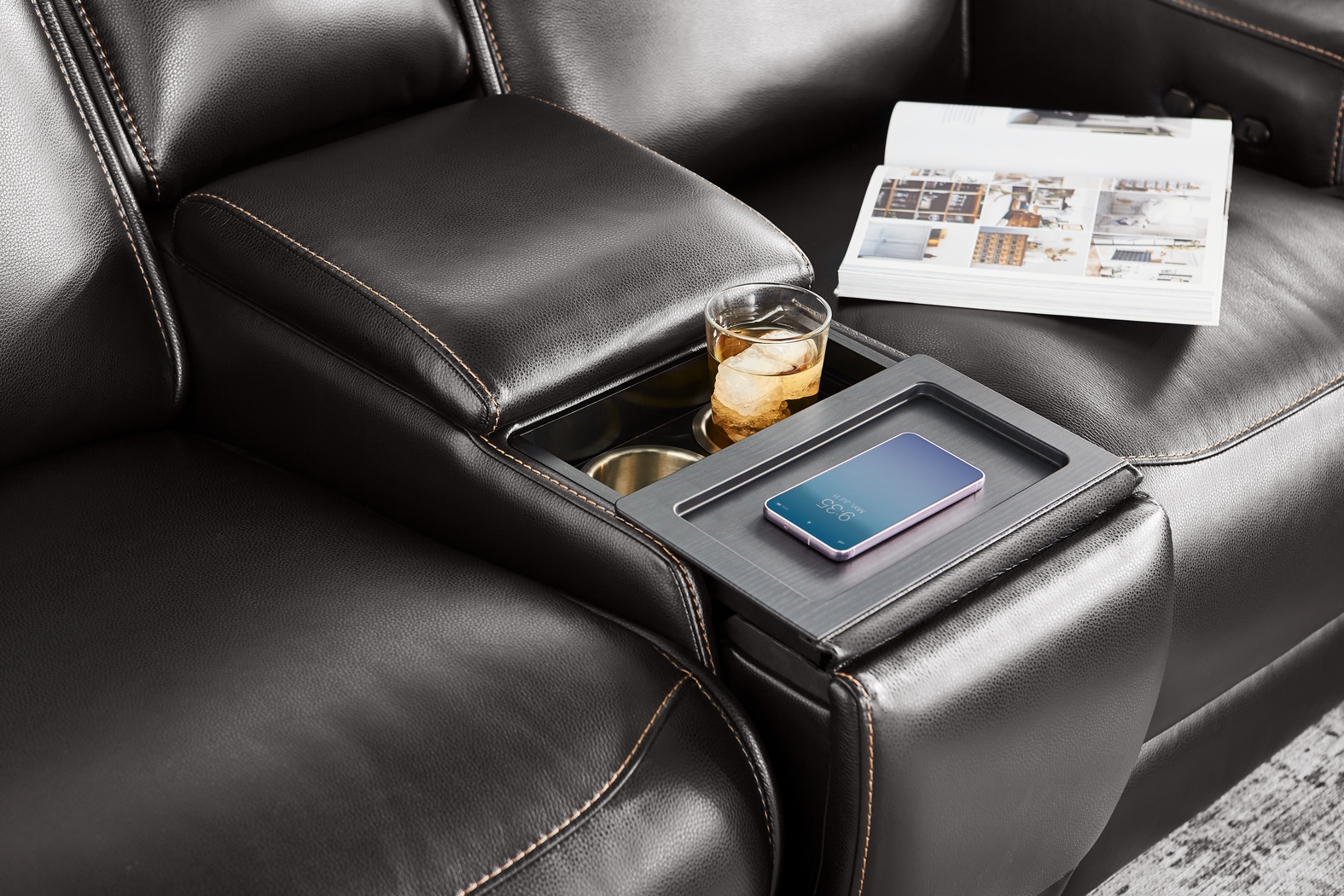 Scarborough Black Leather 5 Pc Dual Power Reclining Living Room - Thumbnail - Image 8