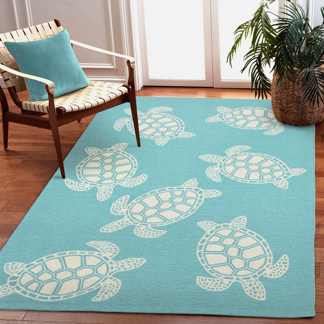 Sea Creature Blue 7'6 x 9'6 Indoor/Outdoor Rug - Thumbnail - Image 2