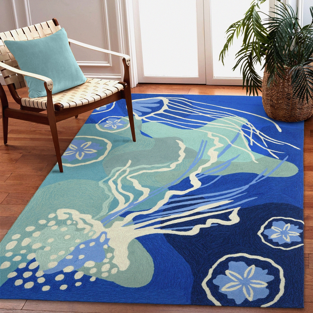 Sea Dance Blue 7'6 x 9'6 Indoor/Outdoor Rug - Thumbnail - Image 2