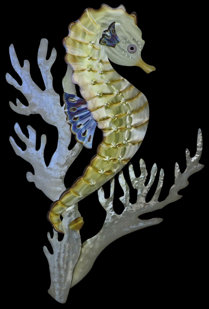 Seahorse in Coral Green Indoor/Outdoor Wall Art - Thumbnail - Image 1