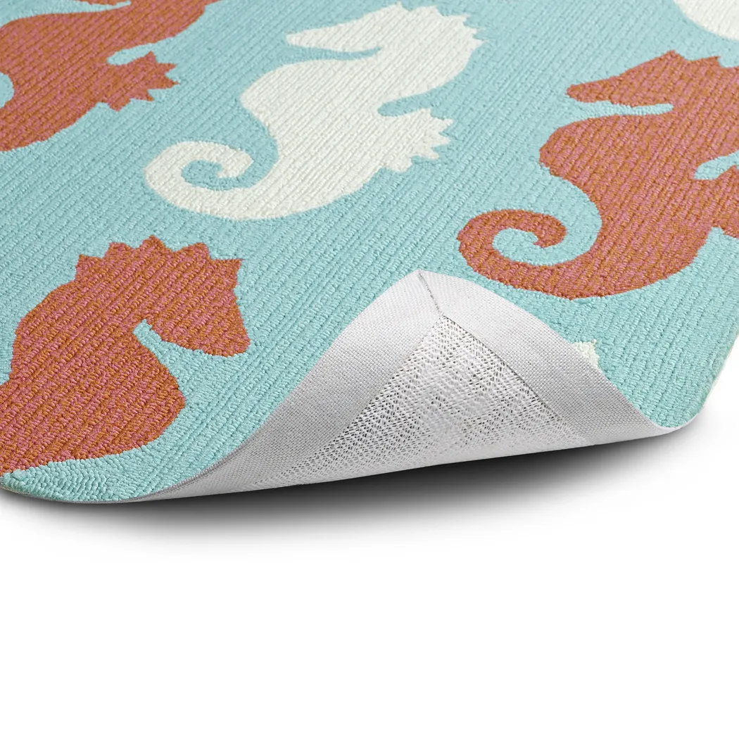 Seahorse Soiree Teal 2' x 6' Indoor/Outdoor Rug - Thumbnail - Image 2