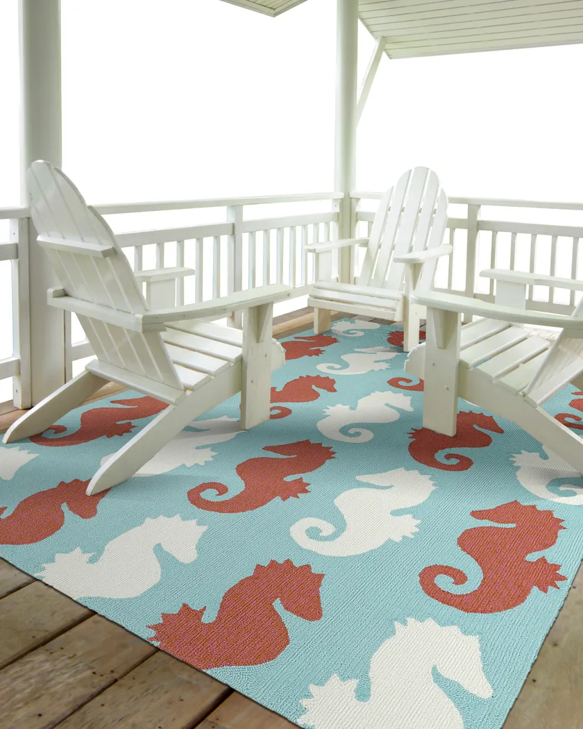 Seahorse Soiree Teal 7'6 x 9' Indoor/Outdoor Rug - Thumbnail - Image 2